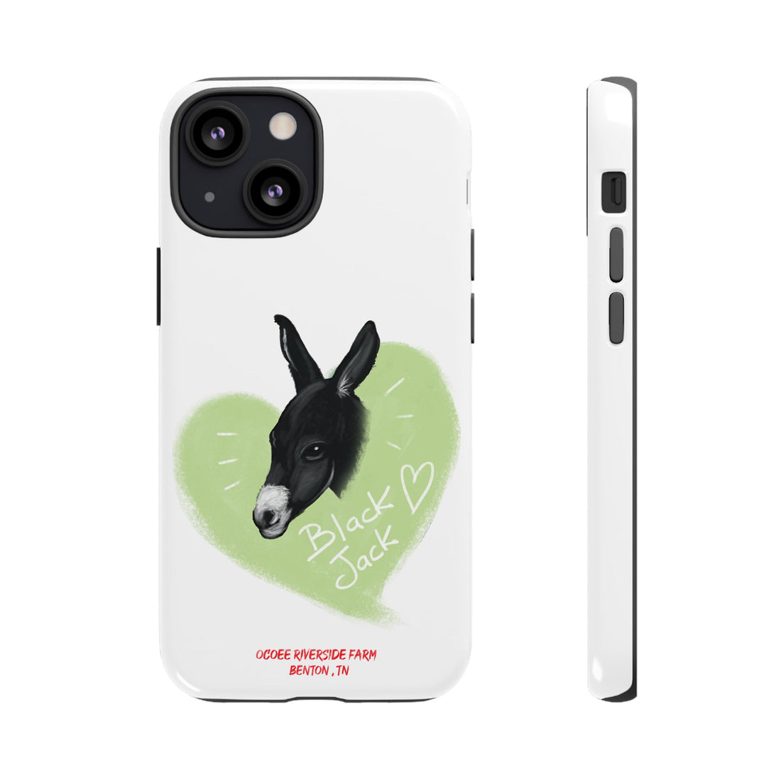 A donkey featuring the words "Black Jack" prominently displayed on its side at Ocoee Riverside Farm Phone Case
