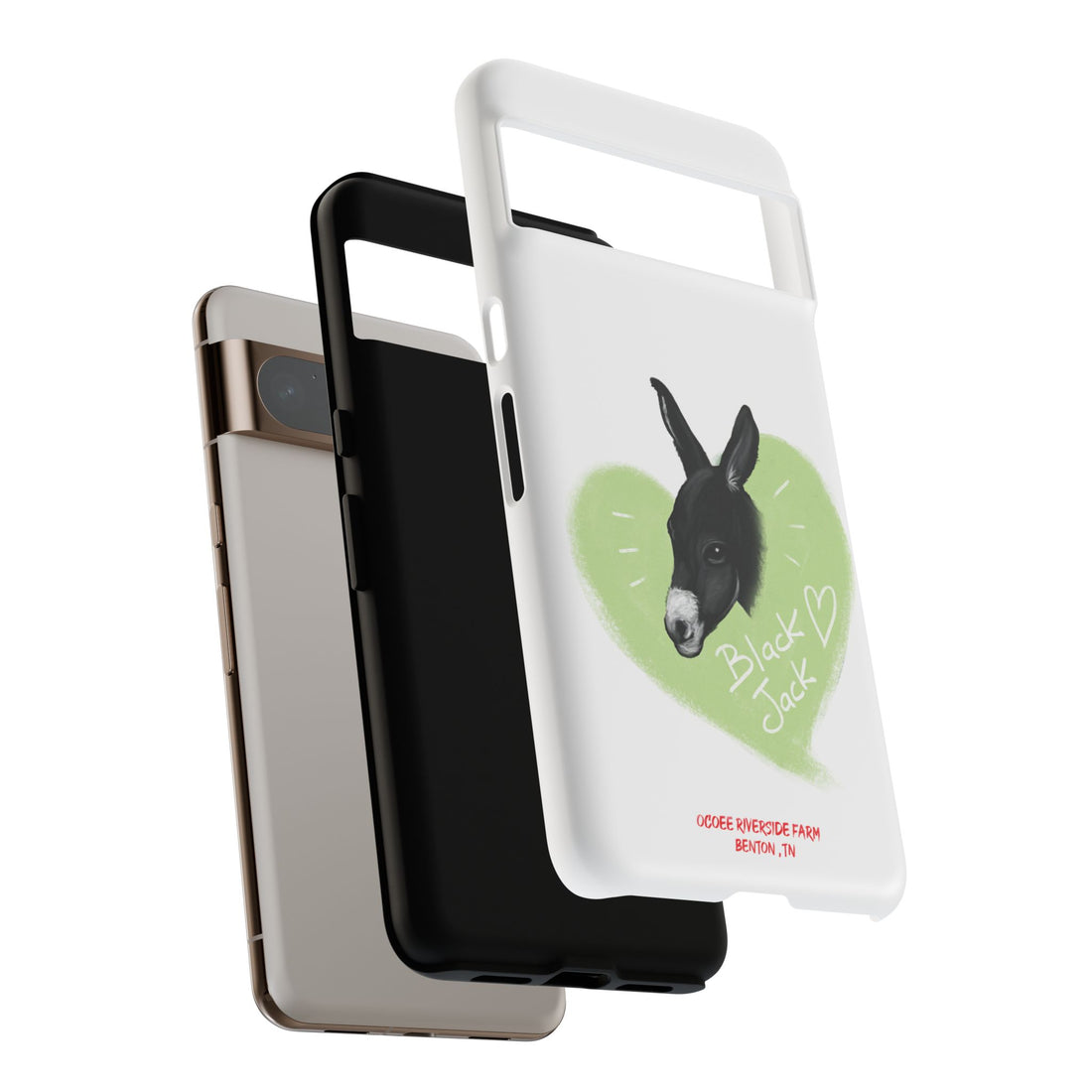 A donkey featuring the words "Black Jack" prominently displayed on its side at Ocoee Riverside Farm Phone Case