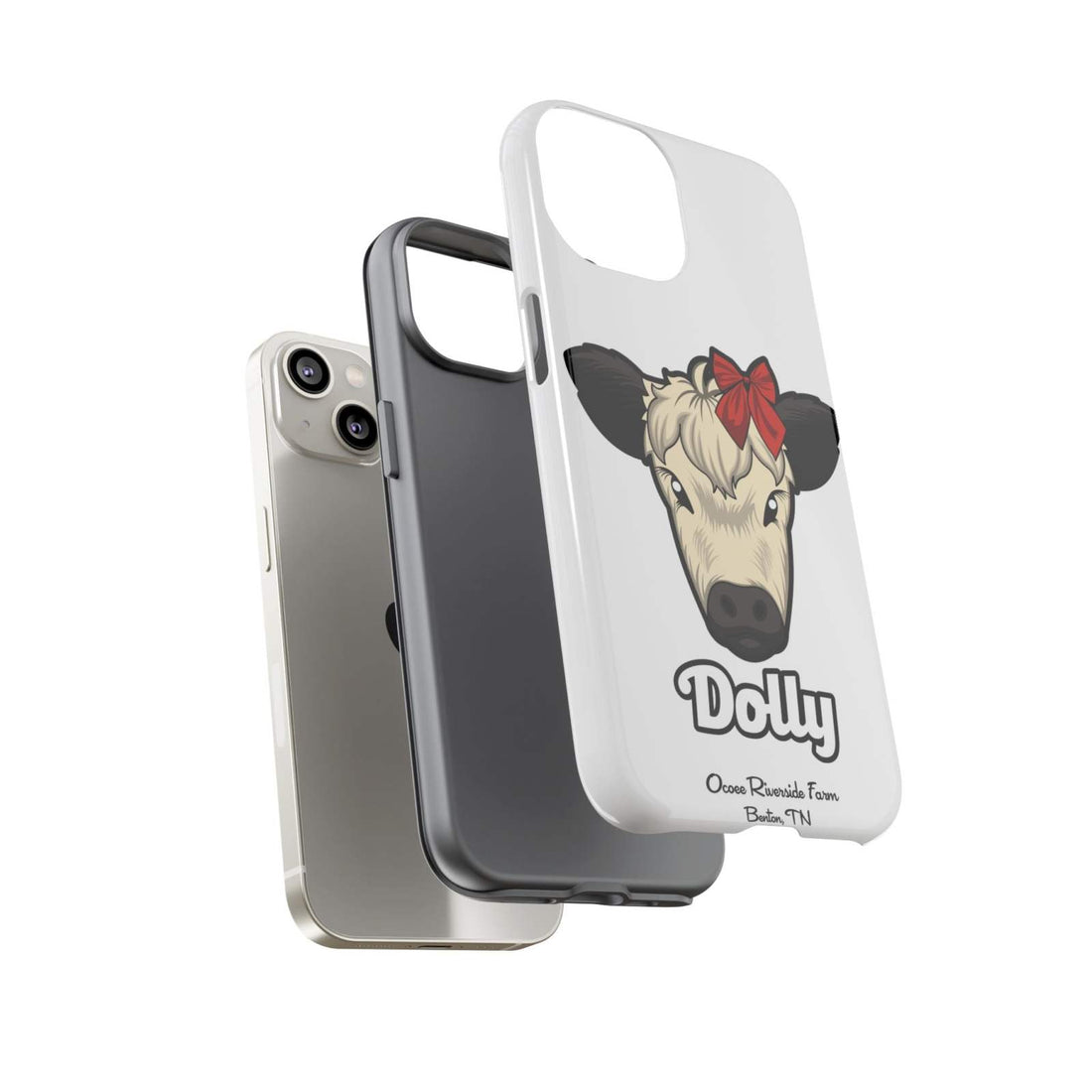 Farmhouse Chic Phone Case with red bow cow design, offering rustic elegance and durable phone protection.