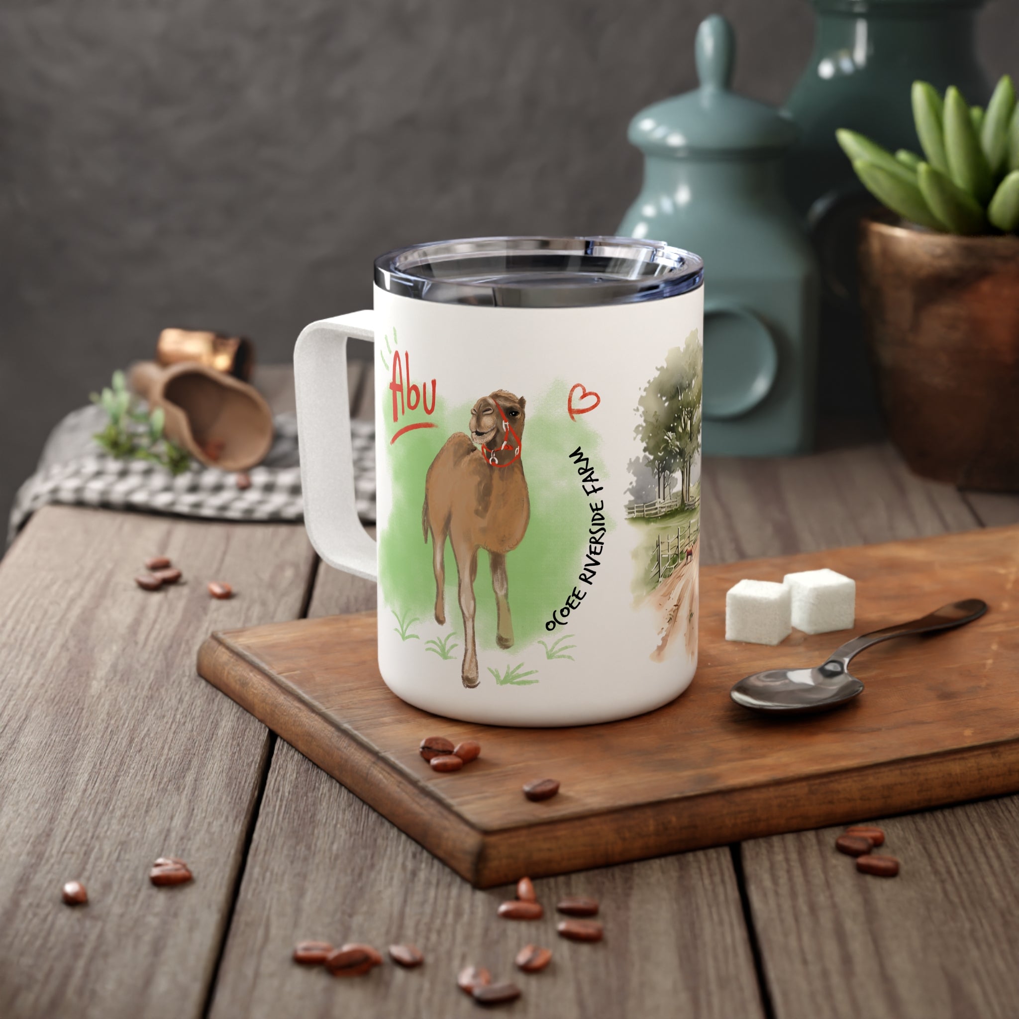 Rustic Farmhouse Insulated Coffee Mug - 10oz with Whimsical Artwork