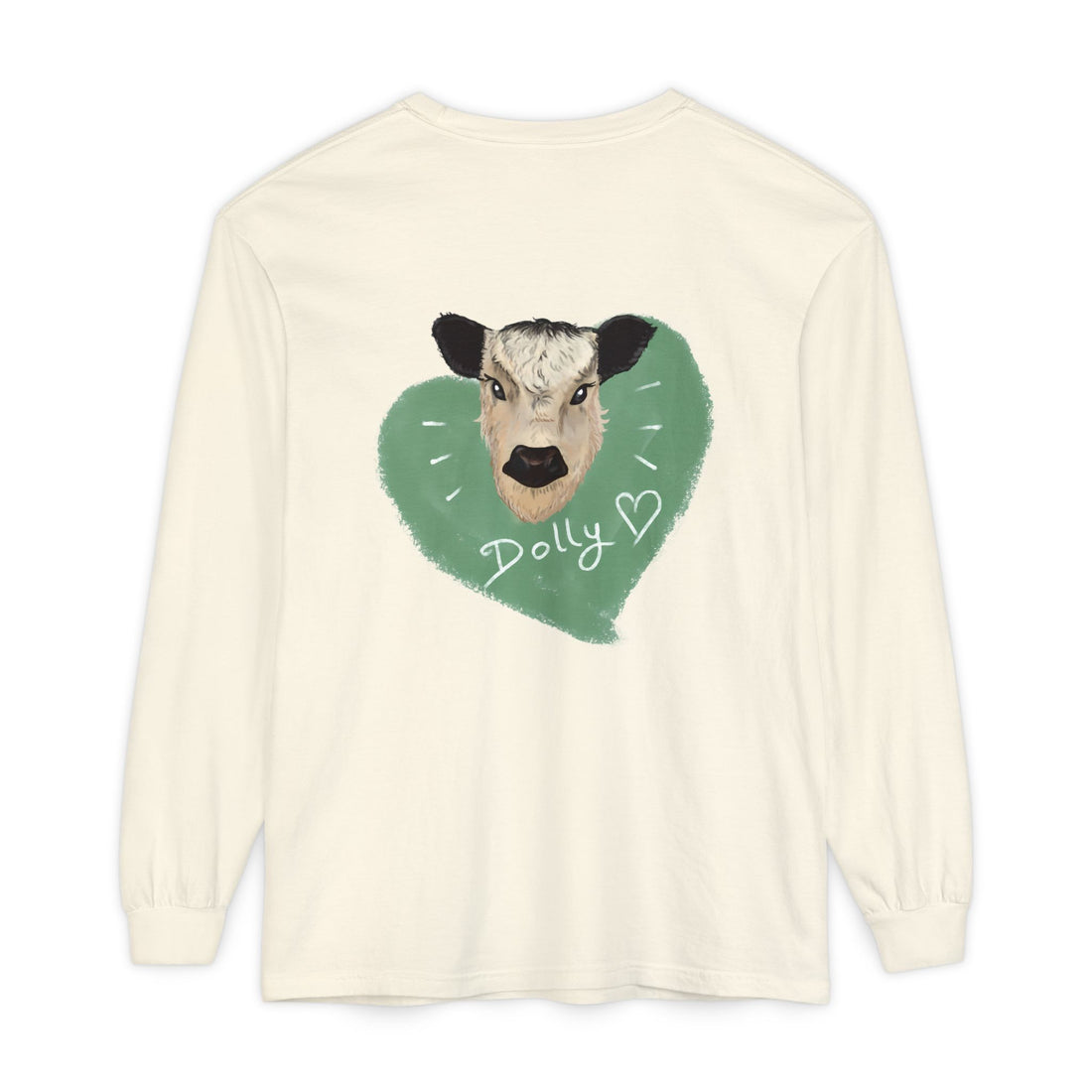 Unisex Garment-Dyed Long Sleeve T-Shirt with Cow Design - Perfect for Animal Lovers