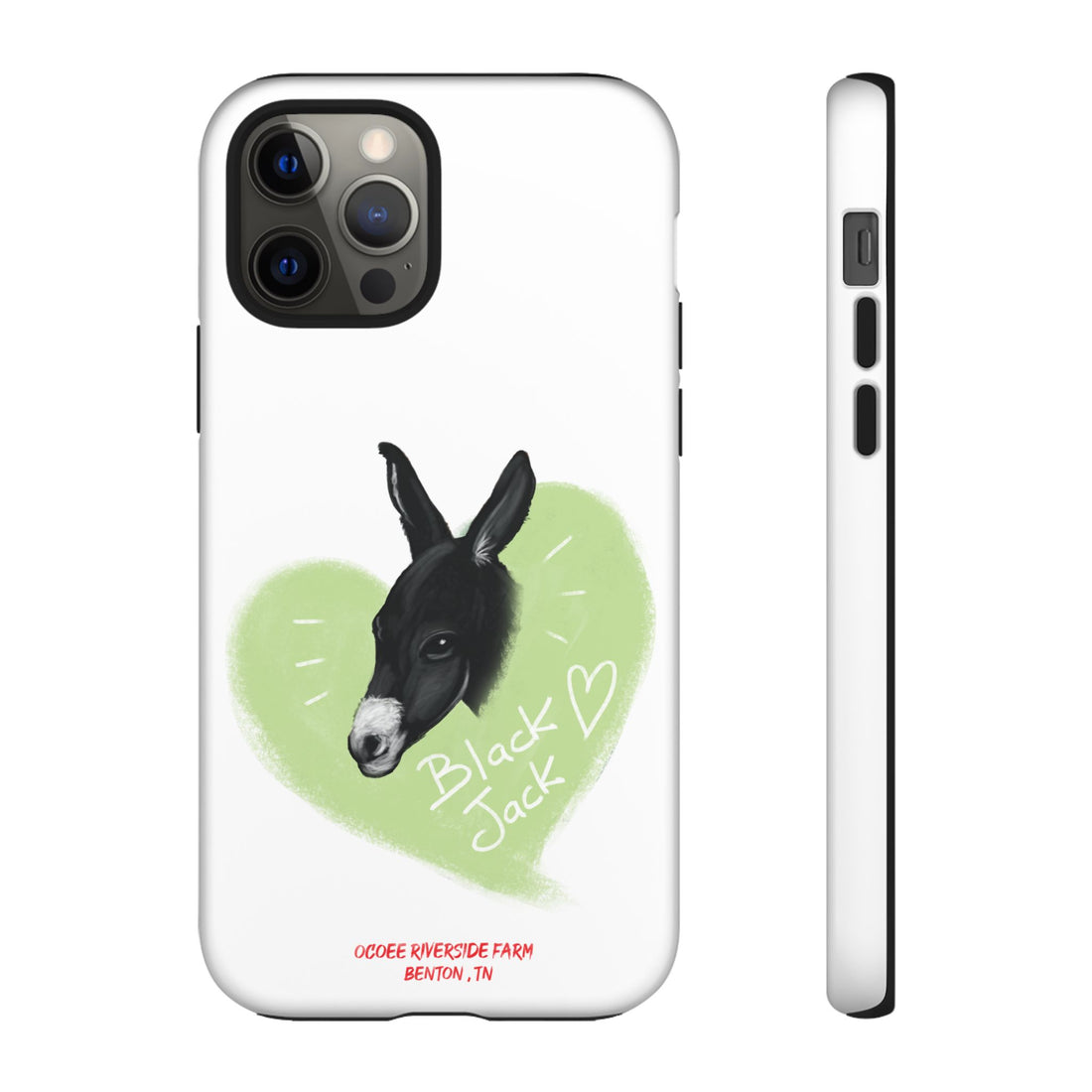A donkey featuring the words "Black Jack" prominently displayed on its side at Ocoee Riverside Farm Phone Case