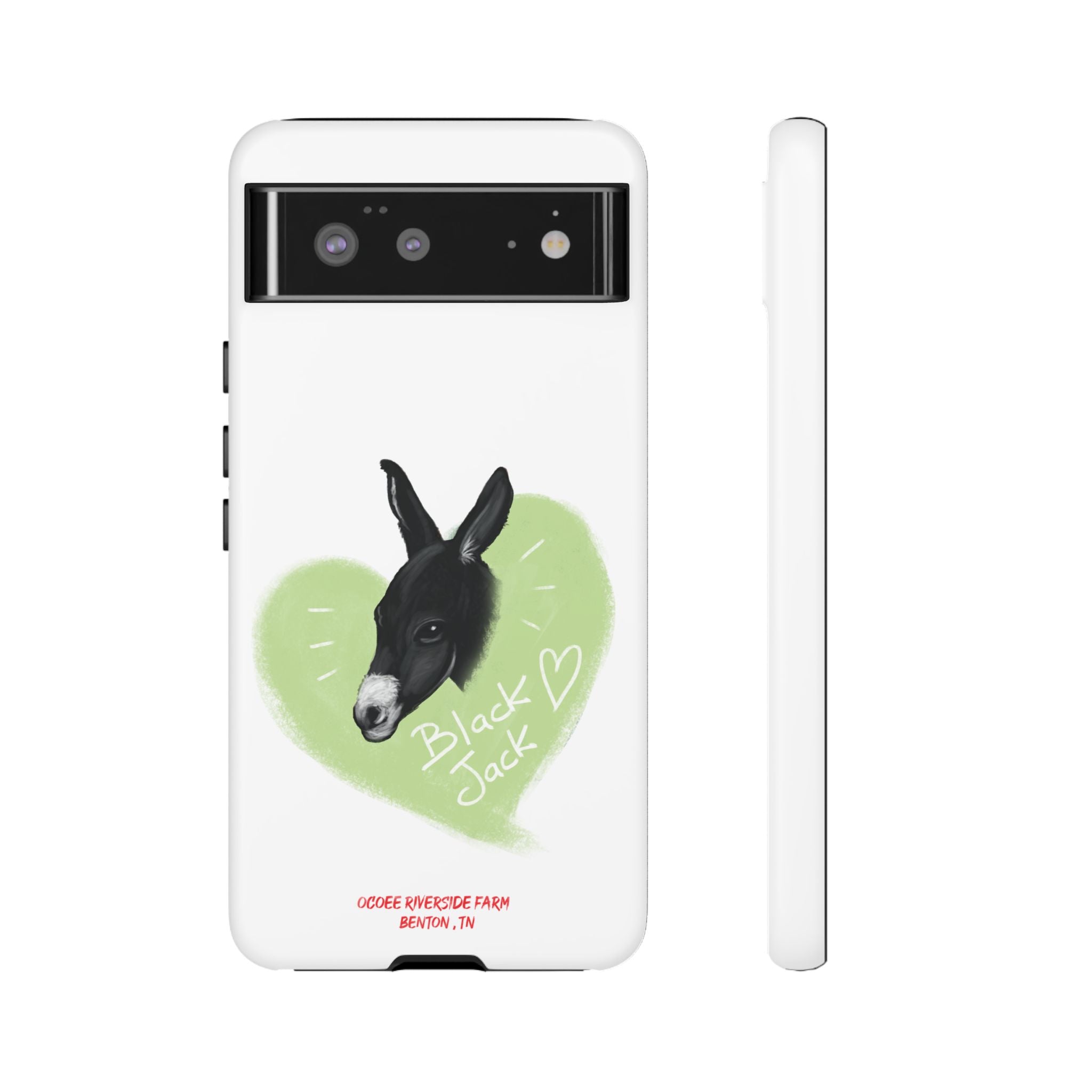 A donkey featuring the words "Black Jack" prominently displayed on its side at Ocoee Riverside Farm Phone Case
