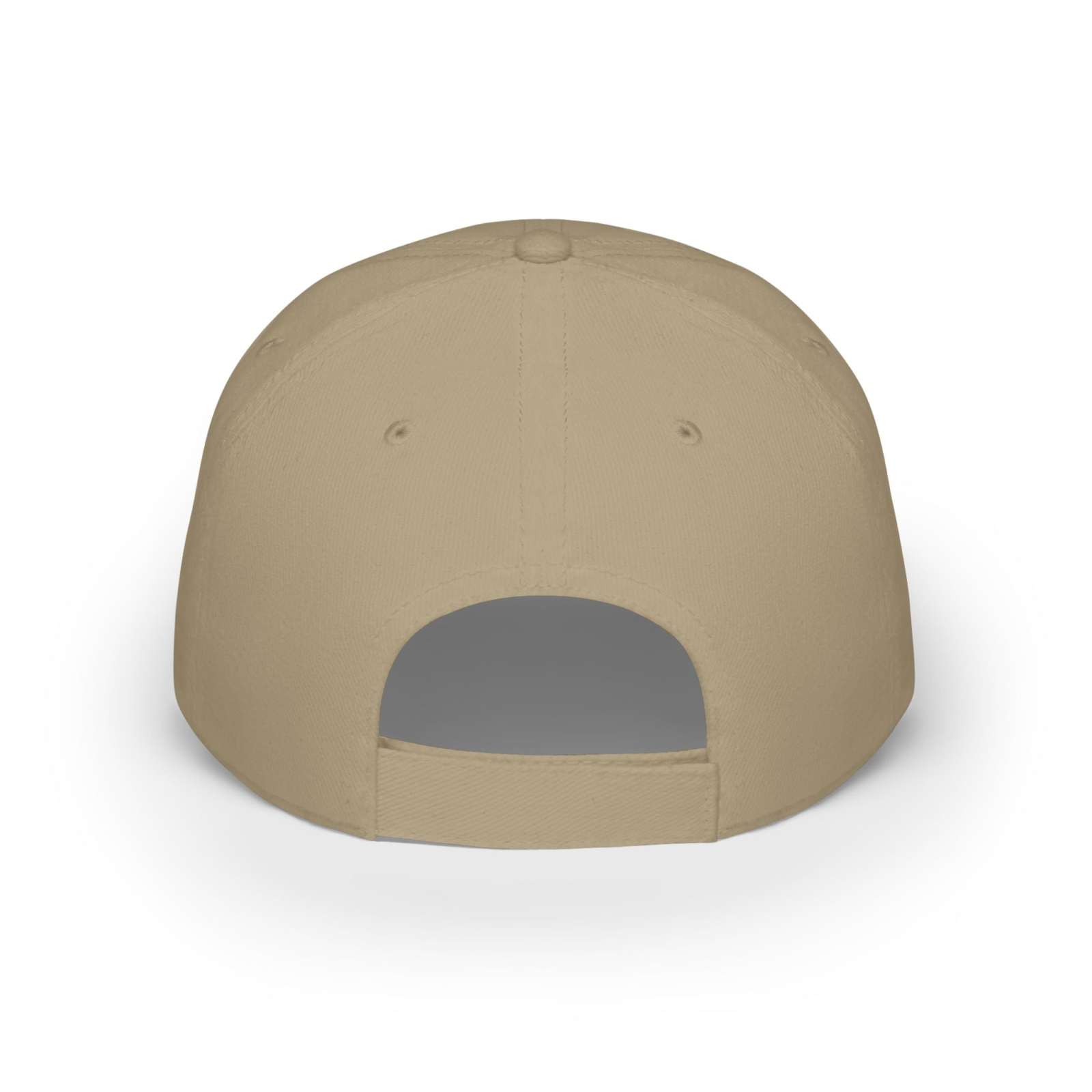 Back view of a beige cow baseball cap with adjustable Velcro closure