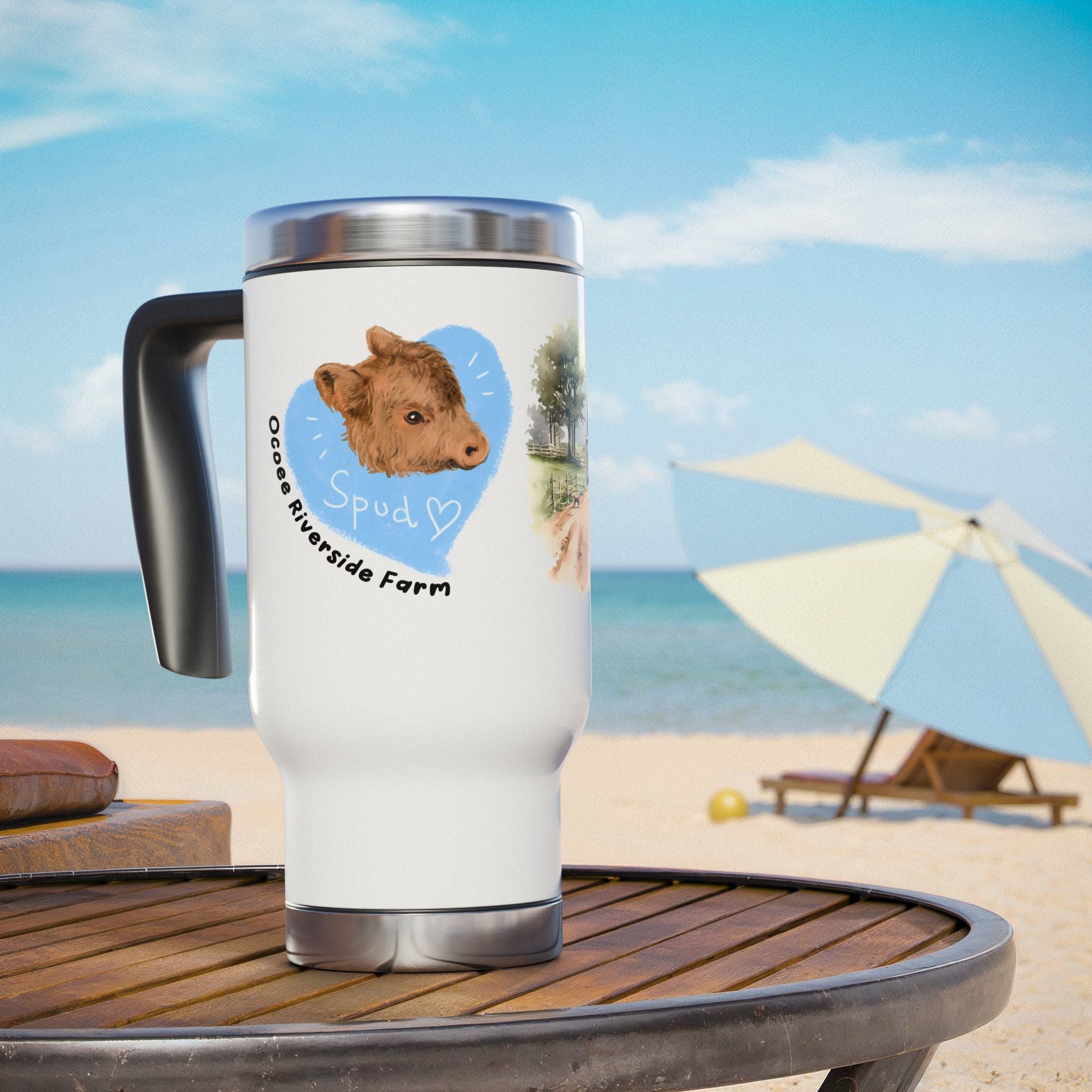 Personalized Stainless Steel Travel Mug - Farm Animal Design, 14oz