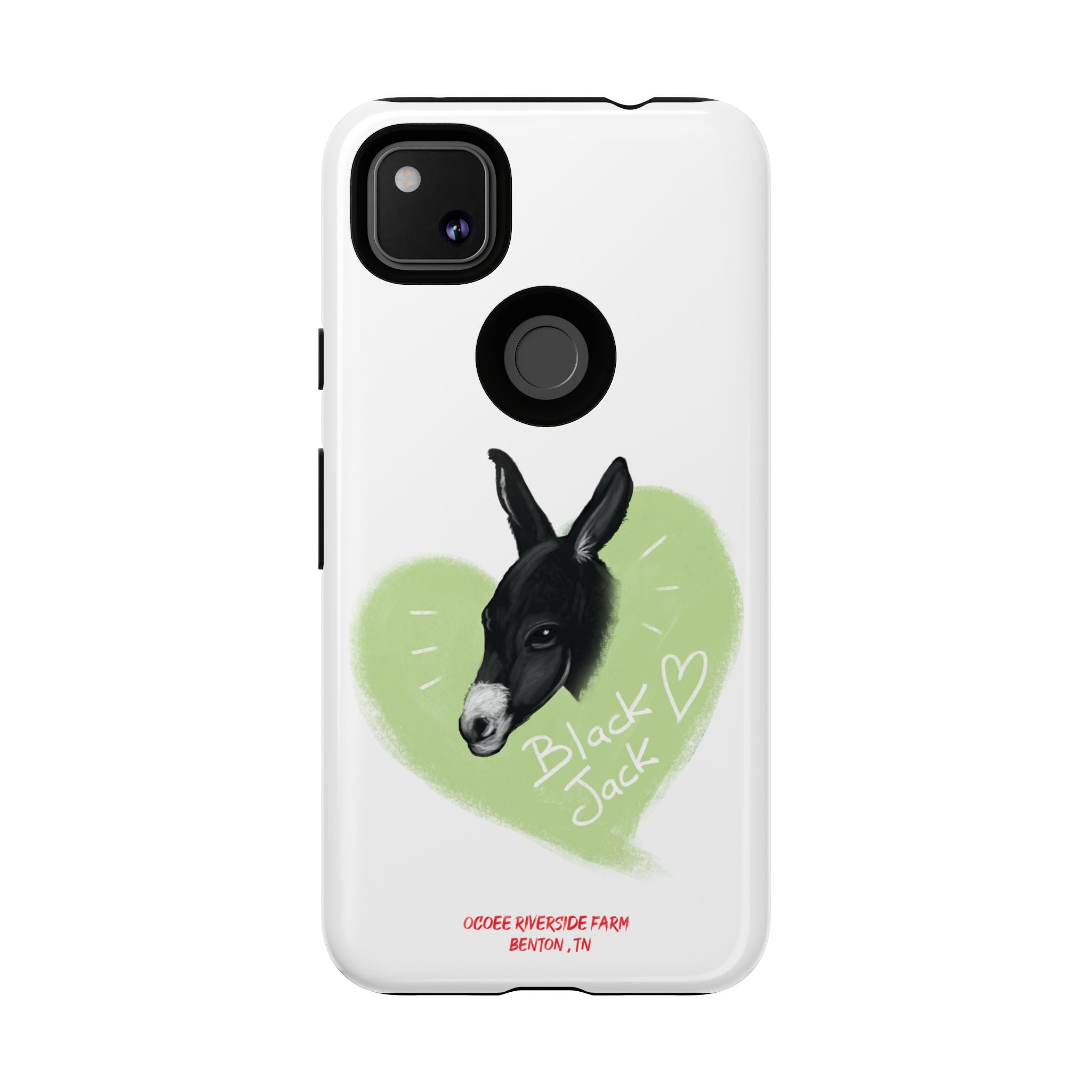 A donkey featuring the words "Black Jack" prominently displayed on its side at Ocoee Riverside Farm Phone Case