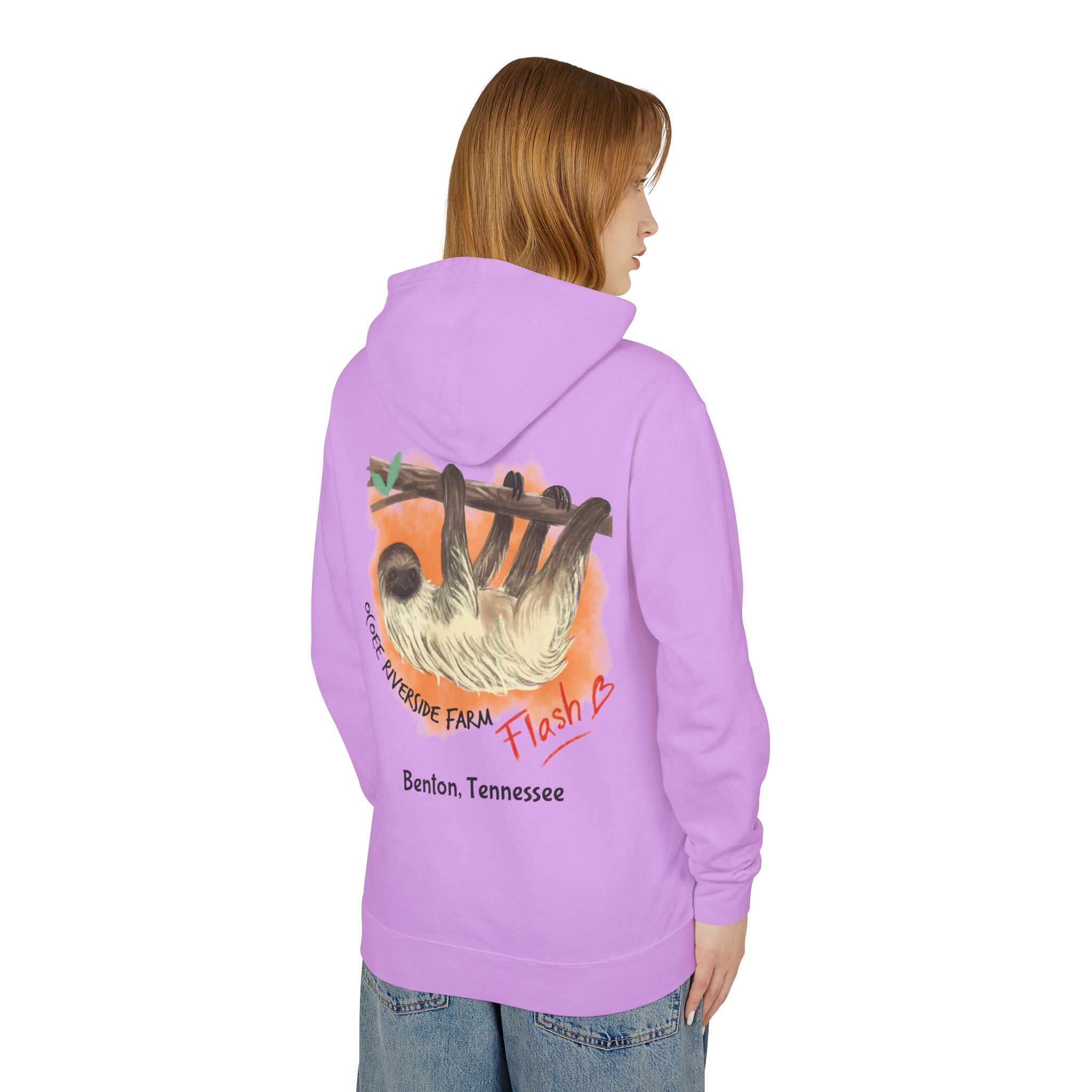 Unisex Lightweight Hooded Sweatshirt - Ocoee Riverside Farm Cute Sloth