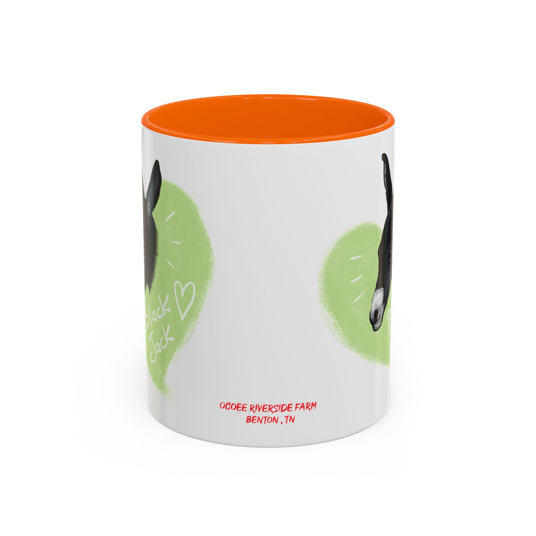 A donkey featuring the words "Black Jack" prominently displayed on its side at Ocoee Riverside Farm Coffee Mug