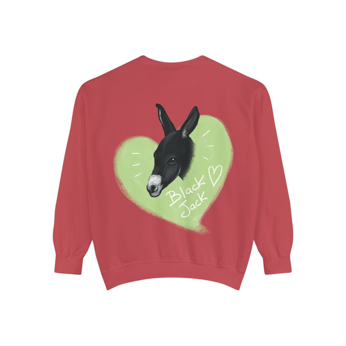 A donkey featuring the words "Black Jack" prominently displayed on its side at Ocoee Riverside Farm Sweatshirt