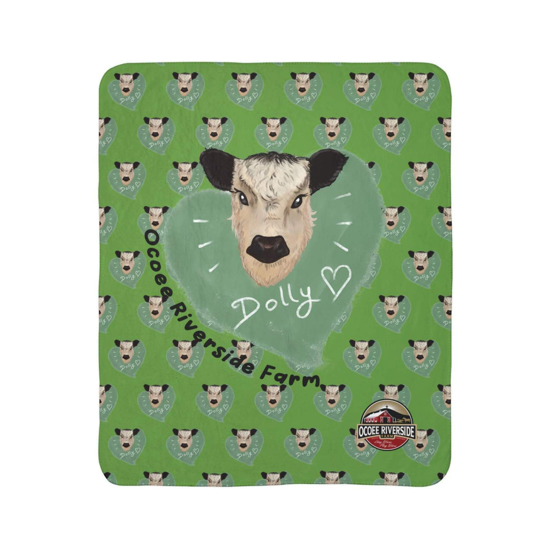 Cozy Spud the Cow Blanket green sherpa throw with cow face and farm design