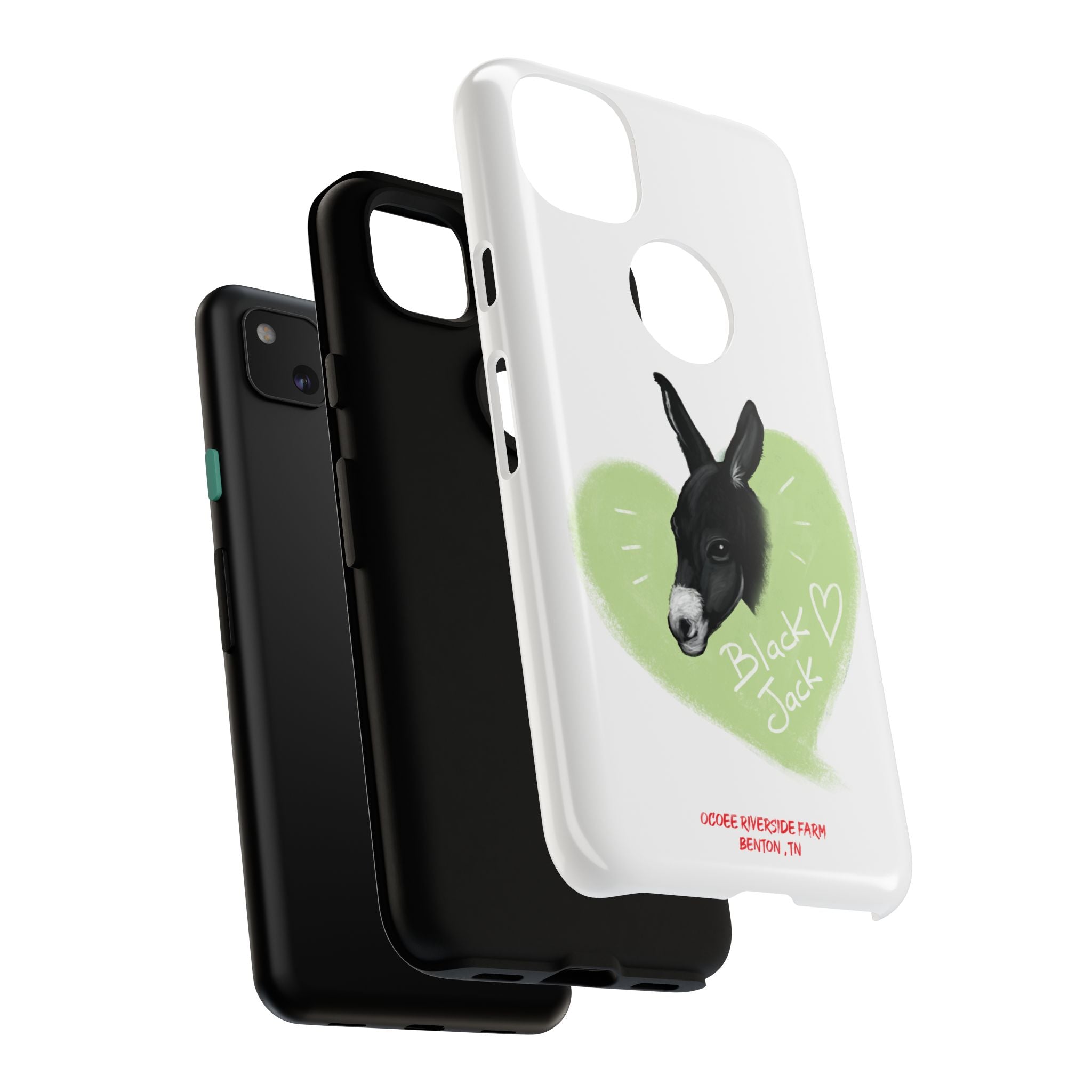 A donkey featuring the words "Black Jack" prominently displayed on its side at Ocoee Riverside Farm Phone Case