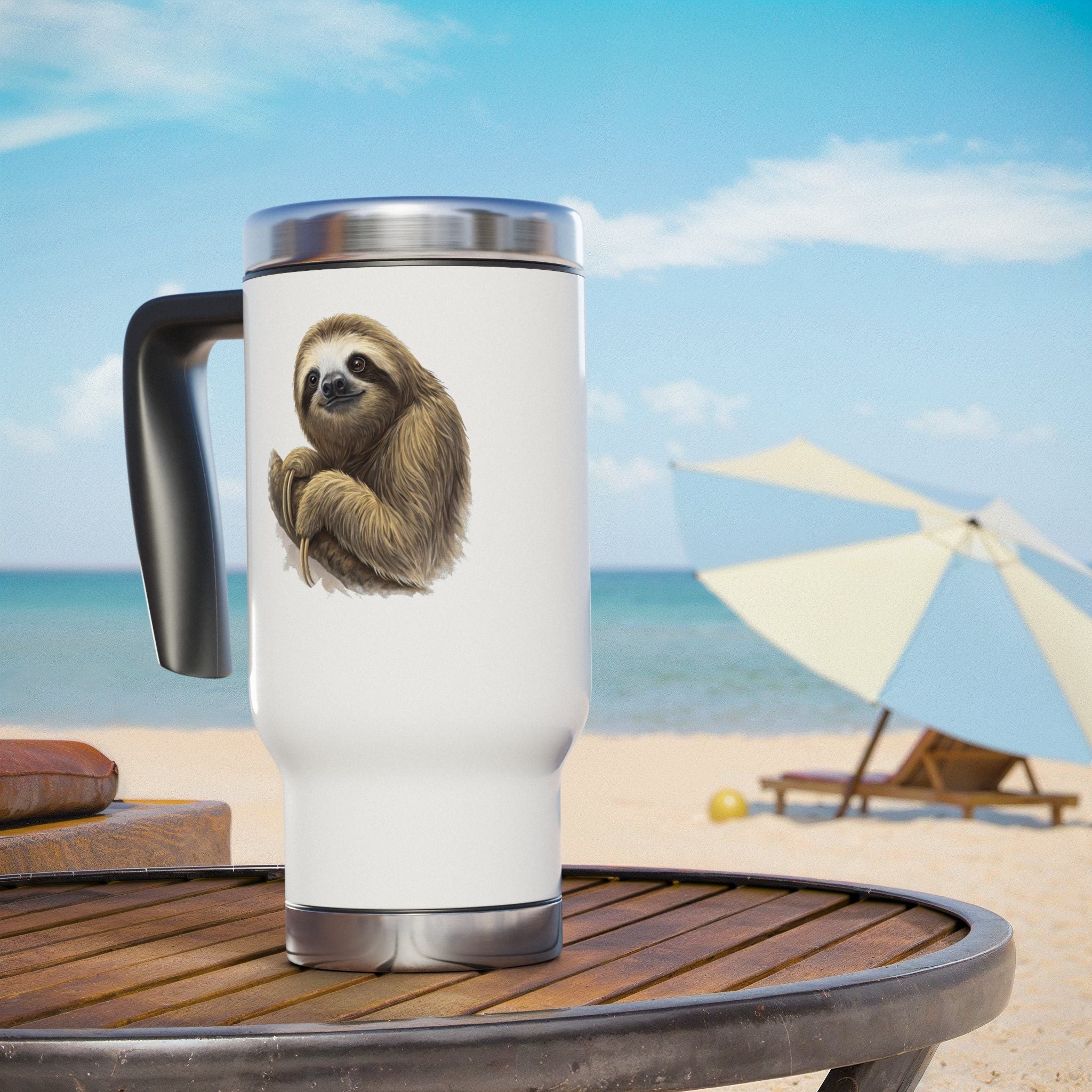 Funny Sloth Stainless Steel Travel Mug - 14oz with Handle