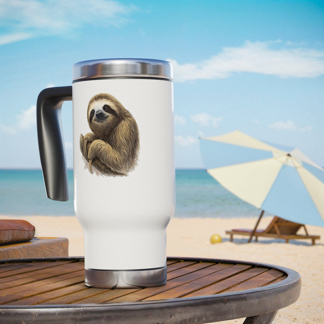 Funny Sloth Stainless Steel Travel Mug - 14oz with Handle