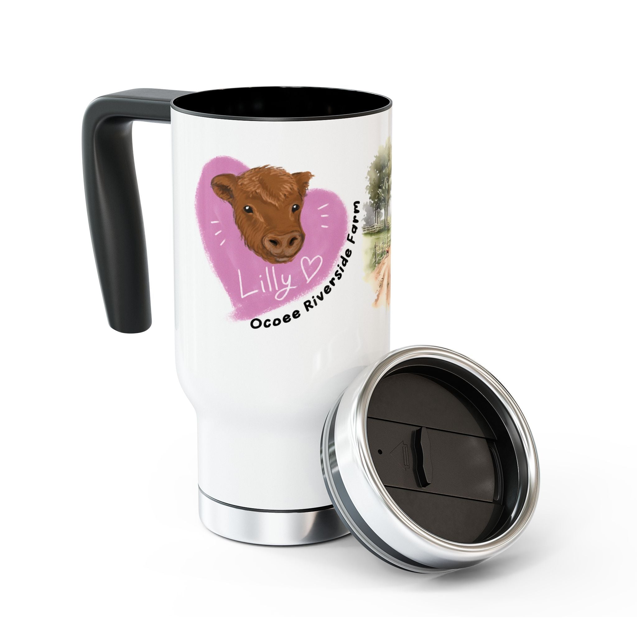 Personalized Stainless Steel Travel Mug - Farm Animal Design, 14oz