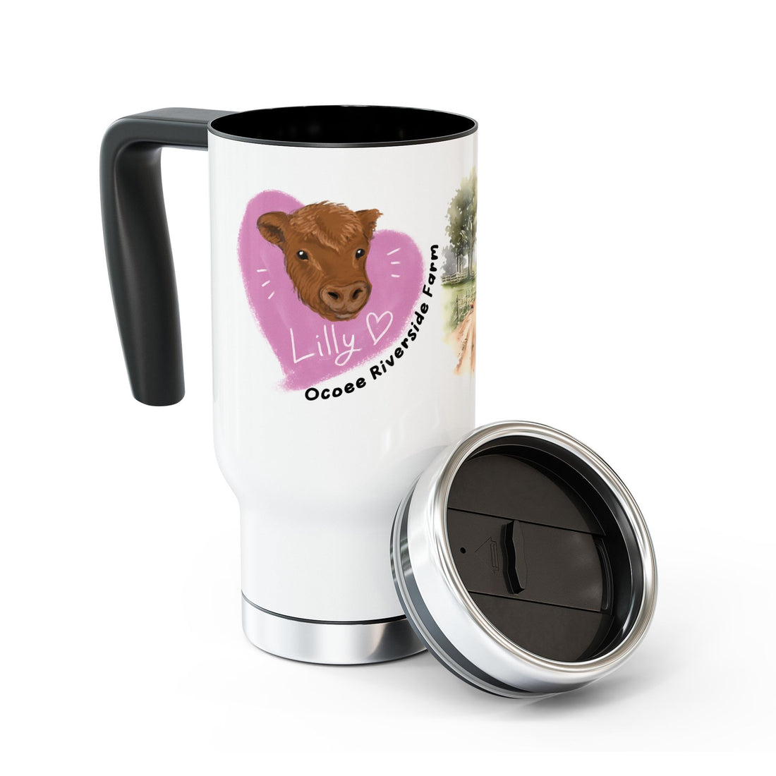 Personalized Stainless Steel Travel Mug - Farm Animal Design, 14oz