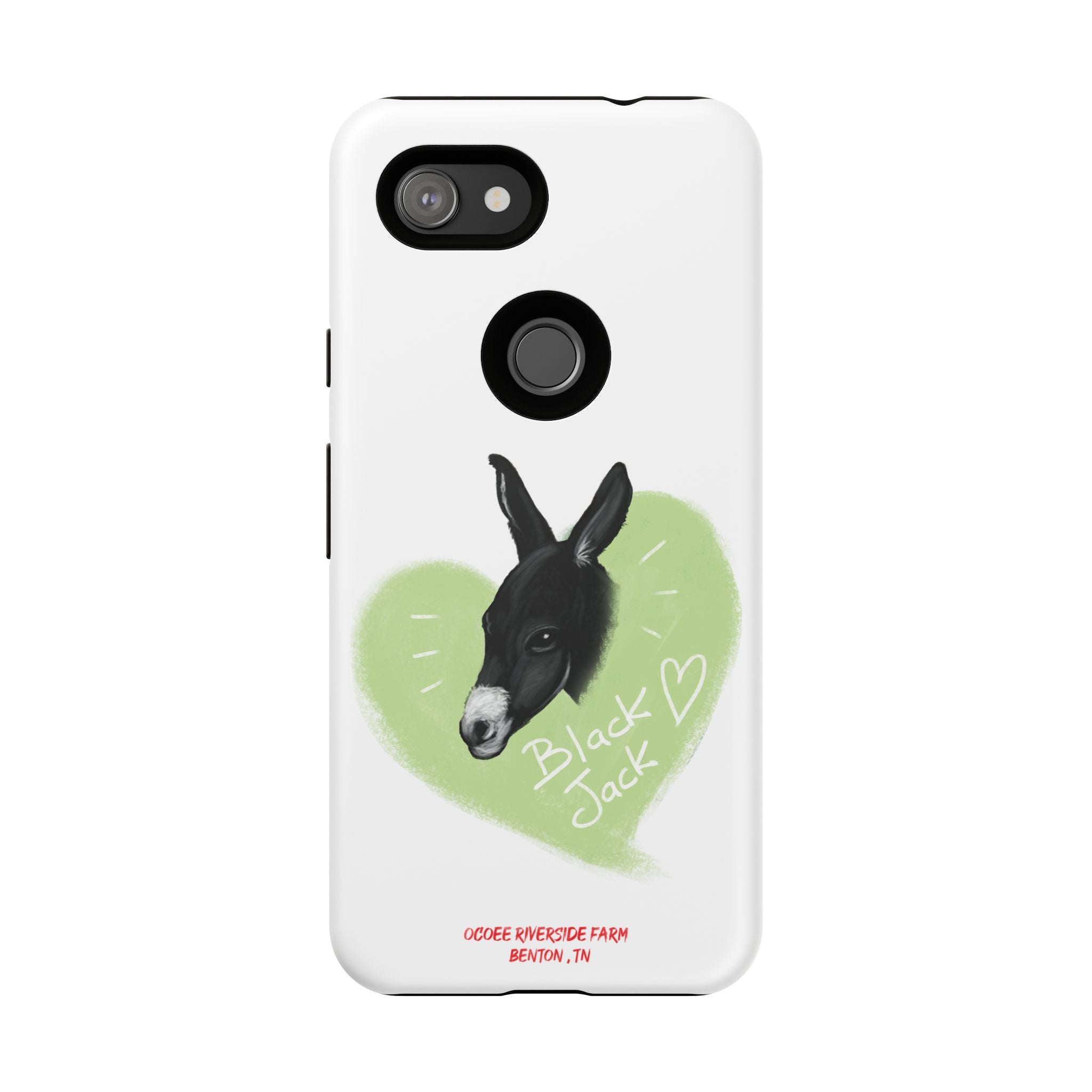 A donkey featuring the words "Black Jack" prominently displayed on its side at Ocoee Riverside Farm Phone Case