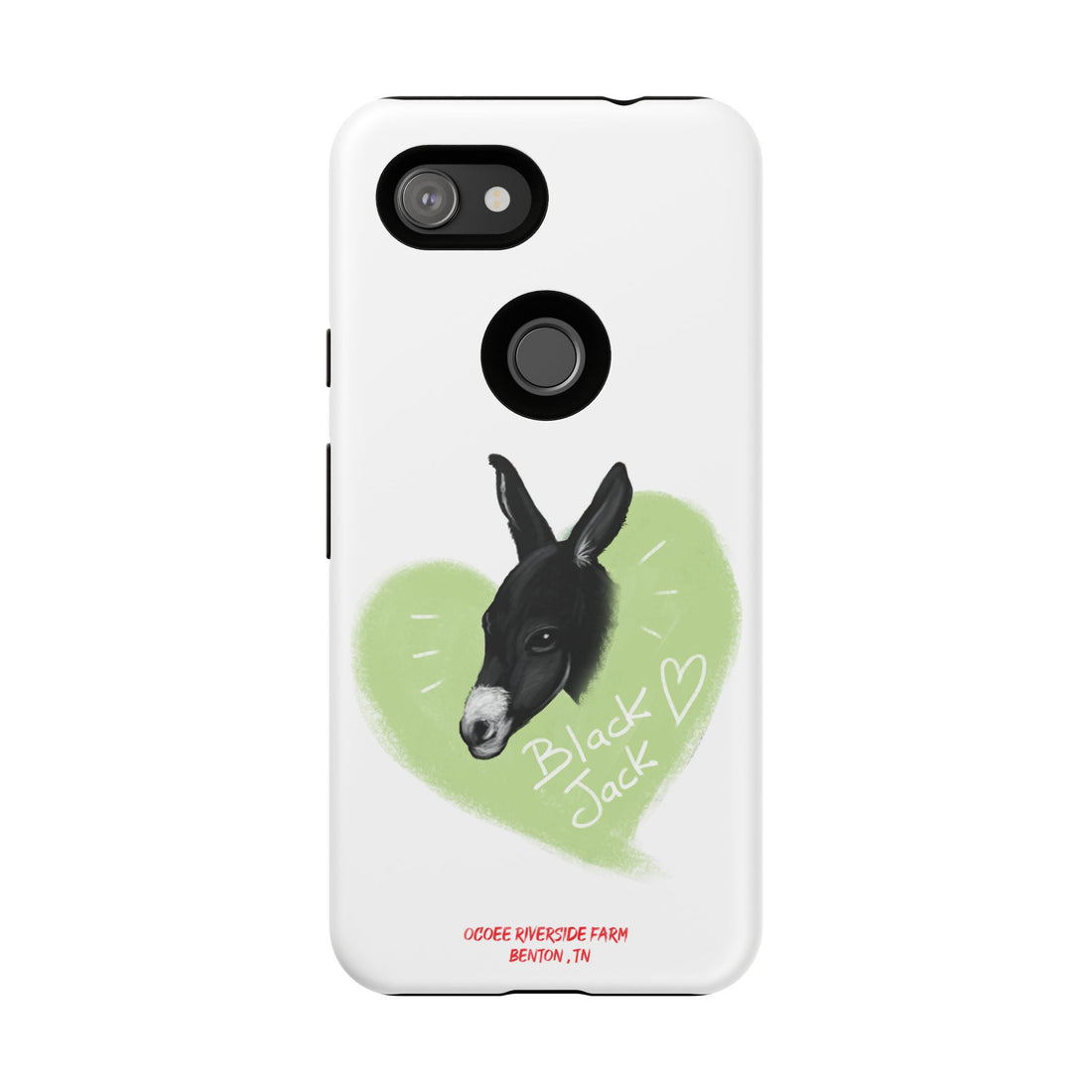 A donkey featuring the words "Black Jack" prominently displayed on its side at Ocoee Riverside Farm Phone Case
