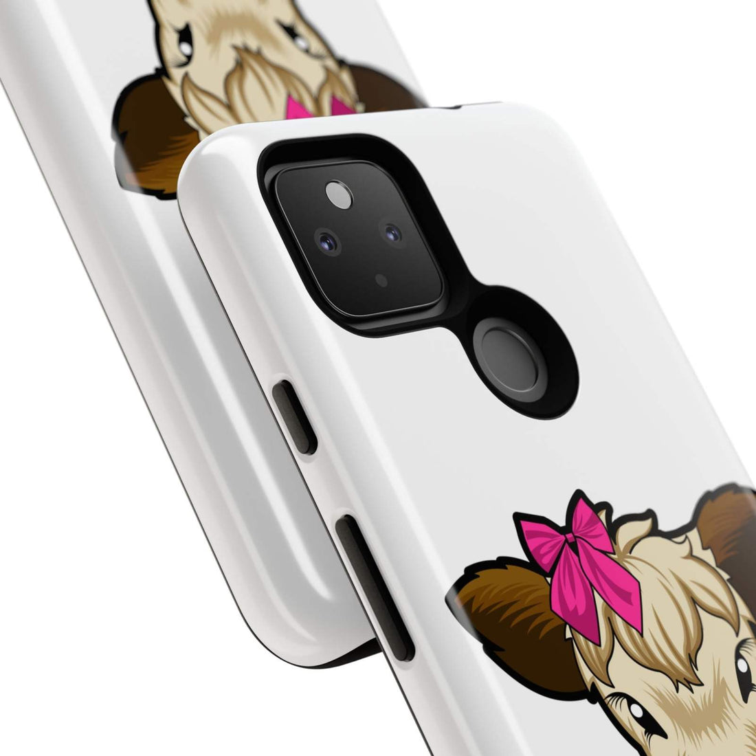 Cute cow phone case with pink bow; perfect farm animal lover gift.