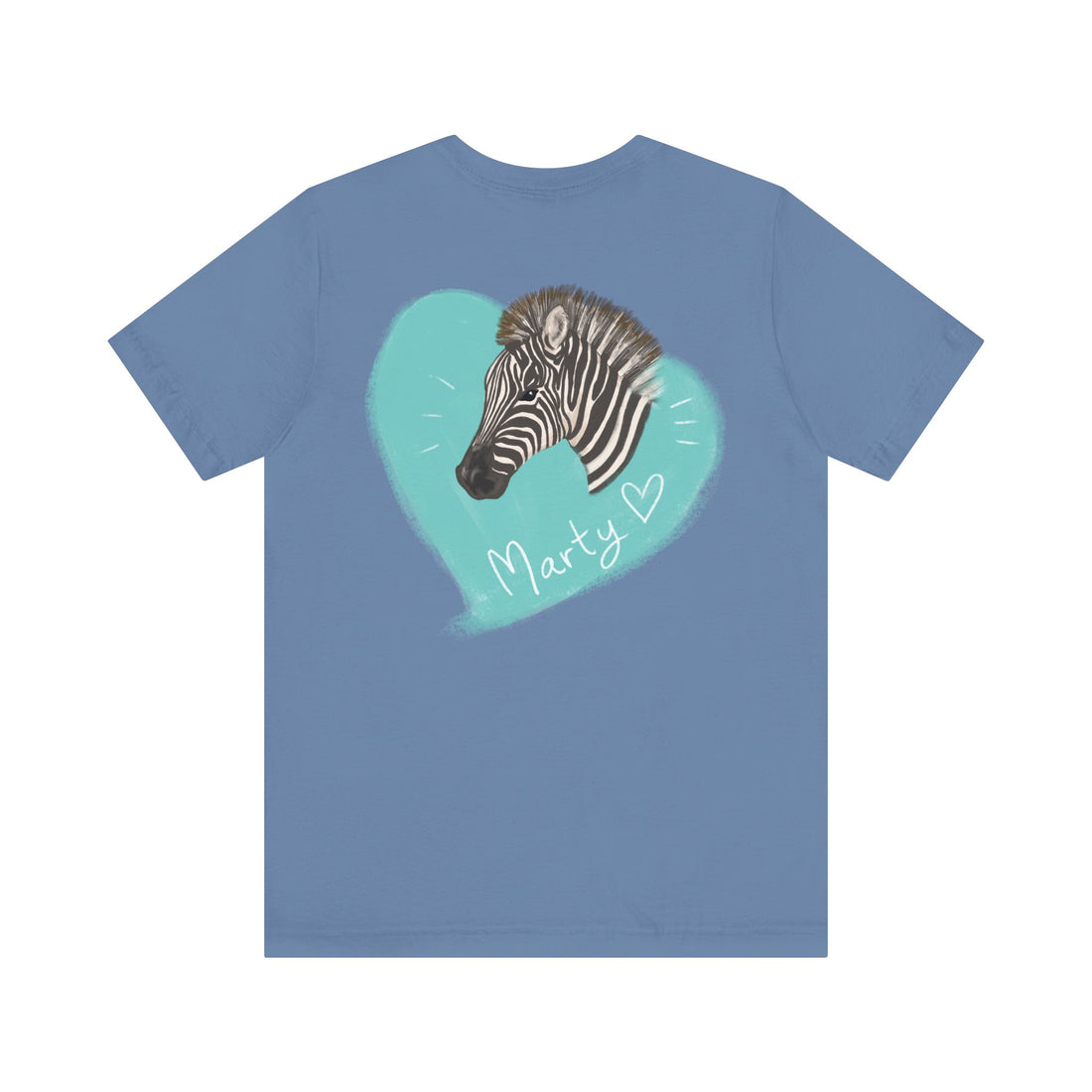 A zebra adorned with the word "Marty" creatively integrated into its stripes at Ocoee Riverside Farm T-Shirt