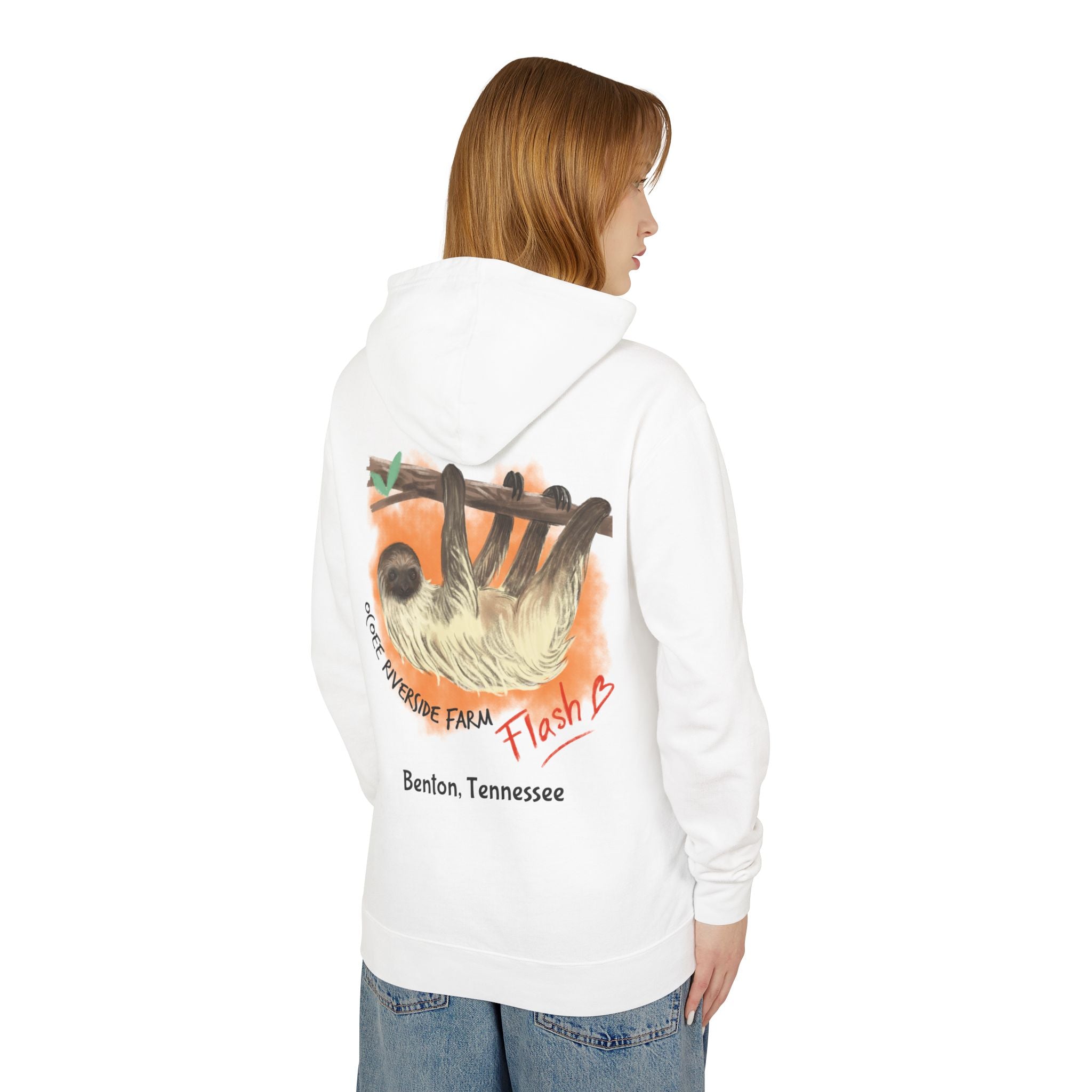 Unisex Lightweight Hooded Sweatshirt - Ocoee Riverside Farm Cute Sloth