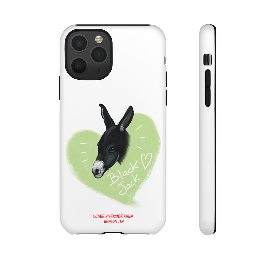 A donkey featuring the words "Black Jack" prominently displayed on its side at Ocoee Riverside Farm Phone Case