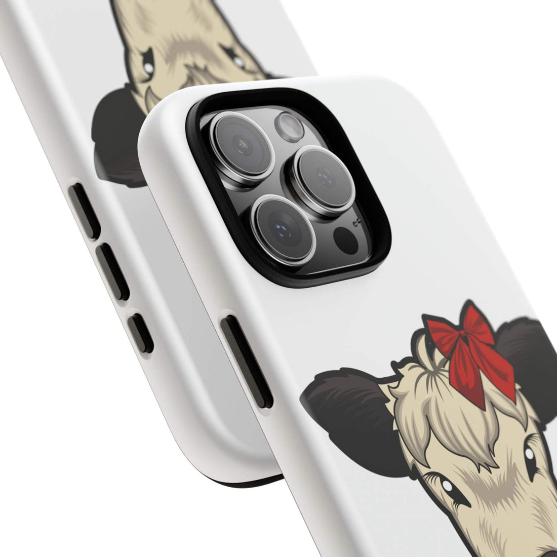 Farmhouse Chic Phone Case with red bow cow design for modern rustic style.