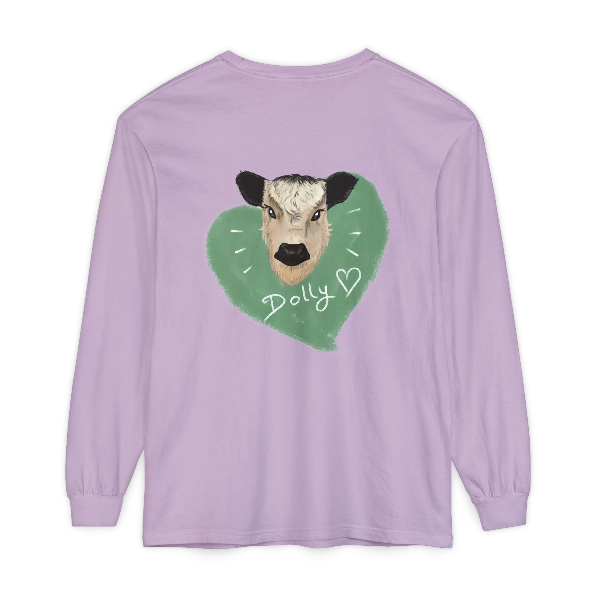 Unisex Garment-Dyed Long Sleeve T-Shirt with Cow Design - Perfect for Animal Lovers