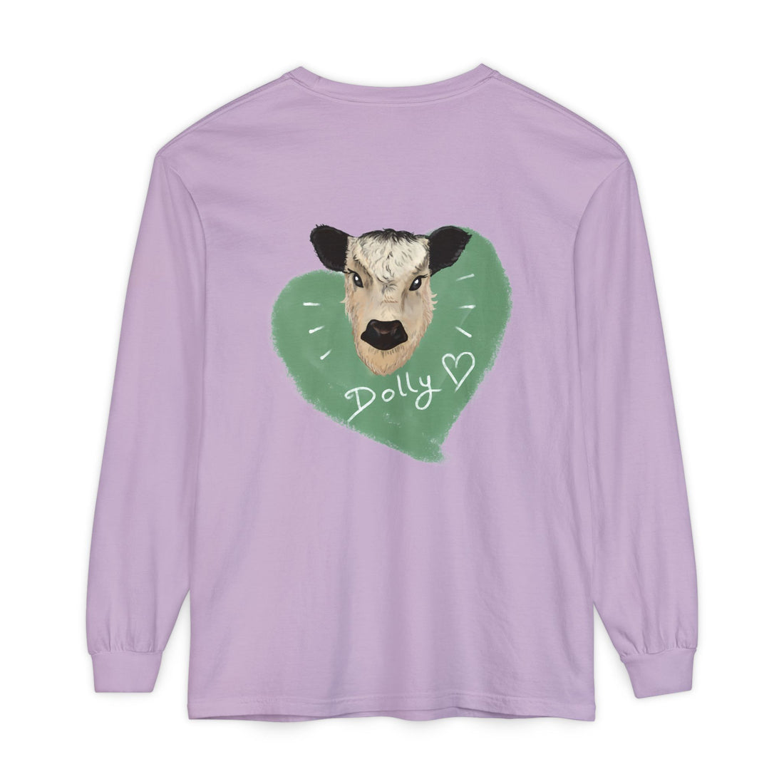 Unisex Garment-Dyed Long Sleeve T-Shirt with Cow Design - Perfect for Animal Lovers