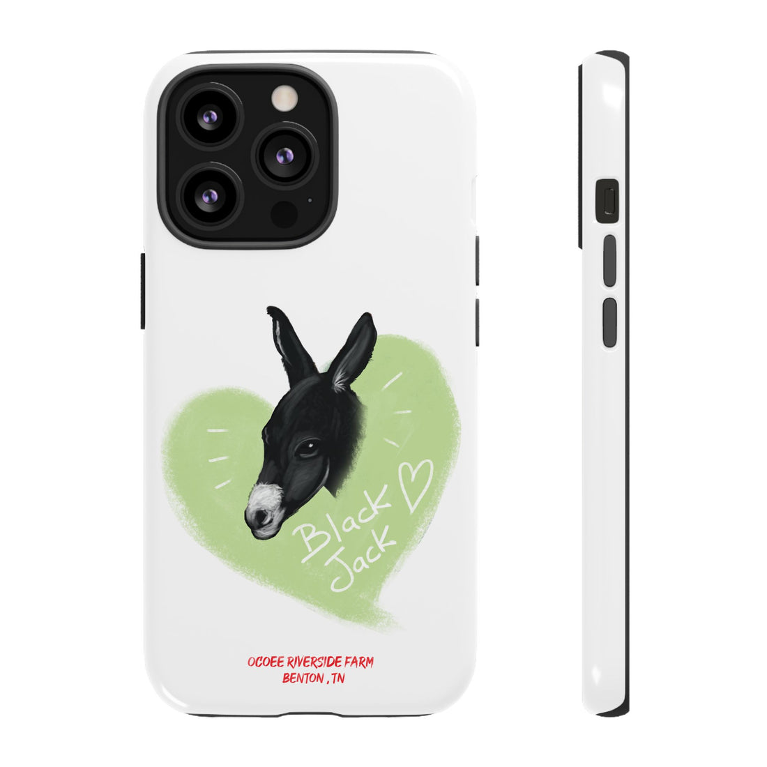 A donkey featuring the words "Black Jack" prominently displayed on its side at Ocoee Riverside Farm Phone Case