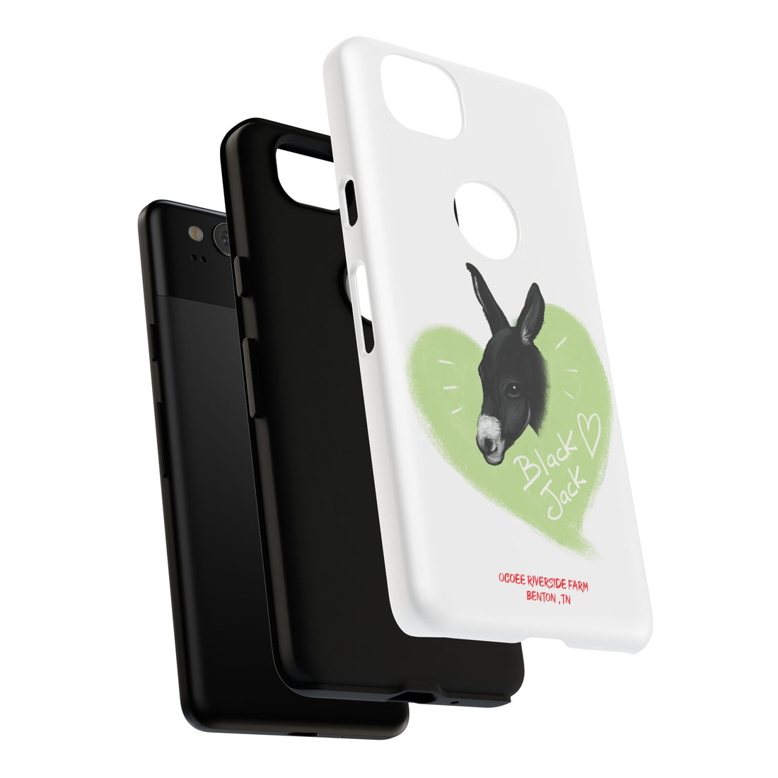 A donkey featuring the words "Black Jack" prominently displayed on its side at Ocoee Riverside Farm Phone Case