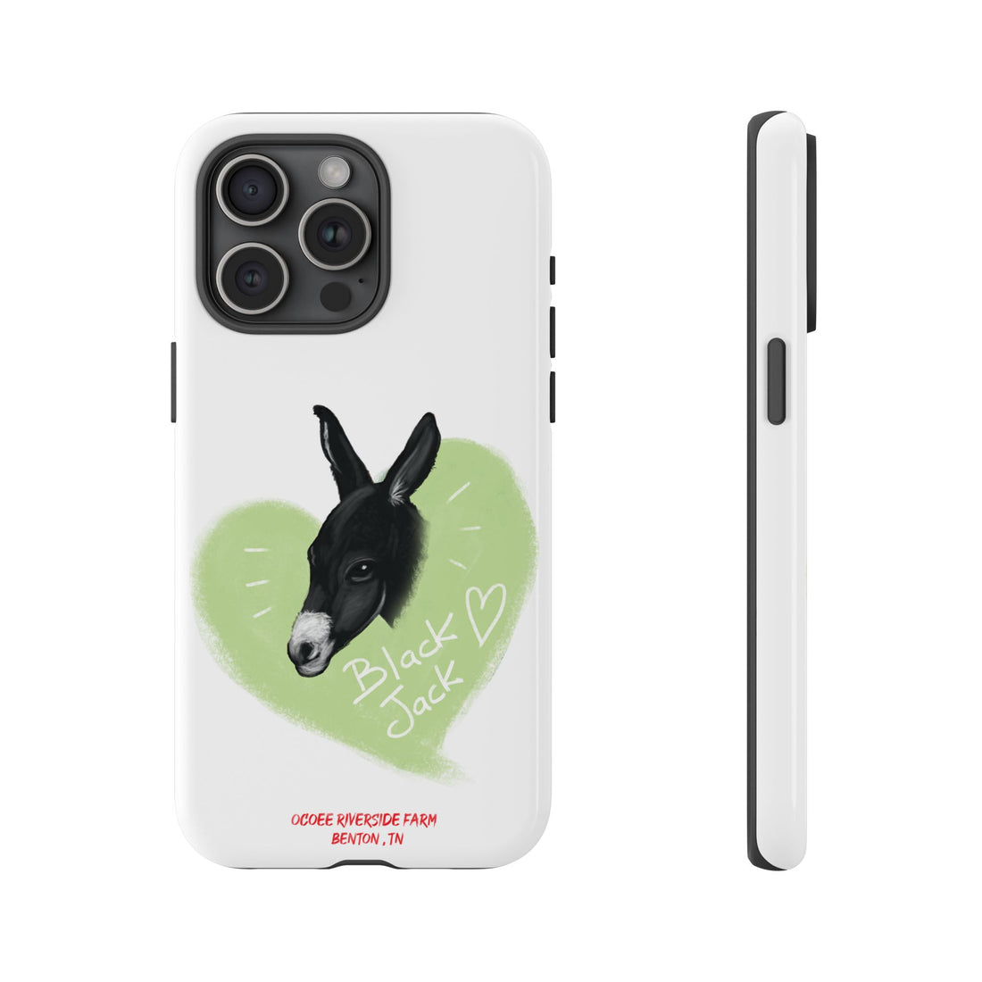 A donkey featuring the words "Black Jack" prominently displayed on its side at Ocoee Riverside Farm Phone Case