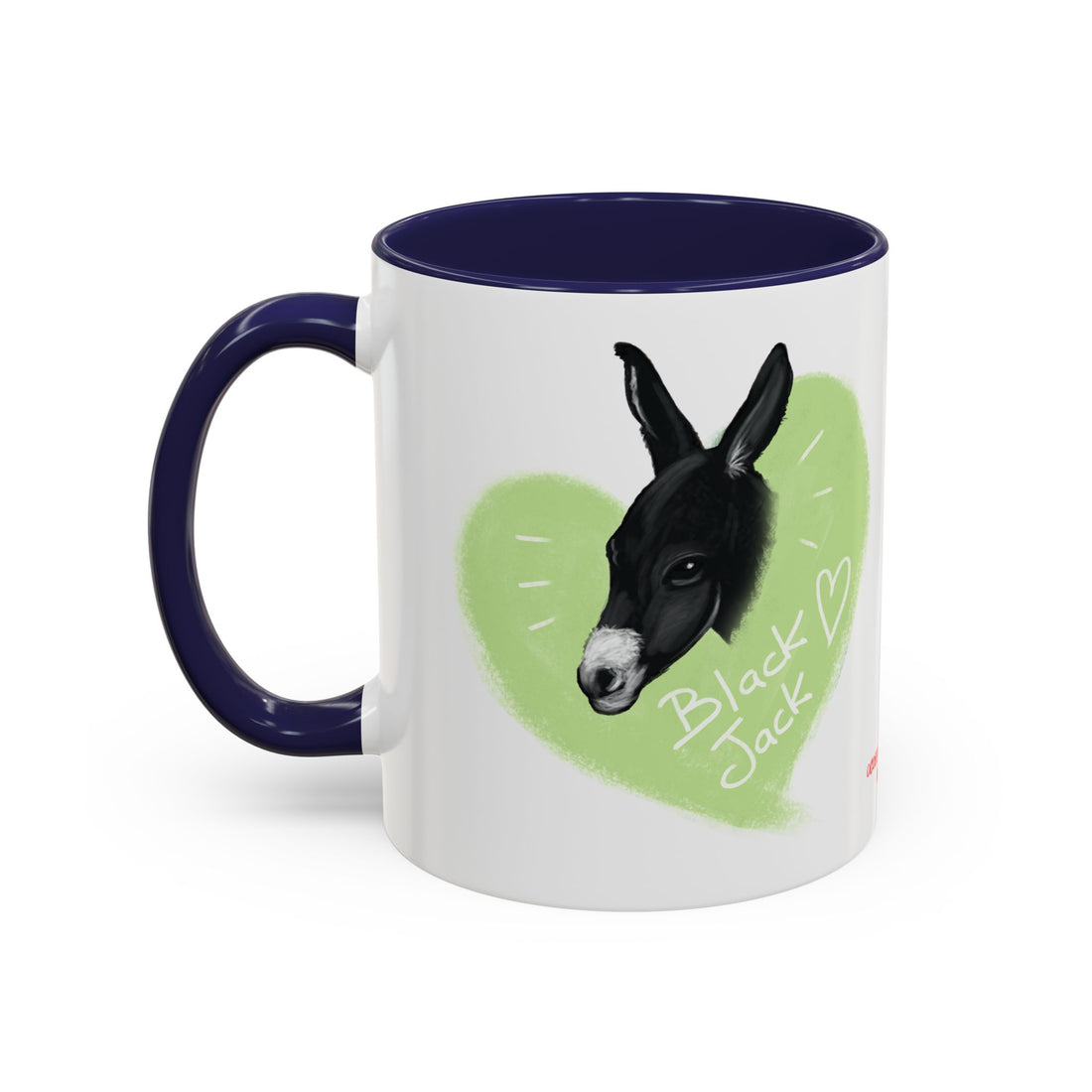 A donkey featuring the words "Black Jack" prominently displayed on its side at Ocoee Riverside Farm Coffee Mug
