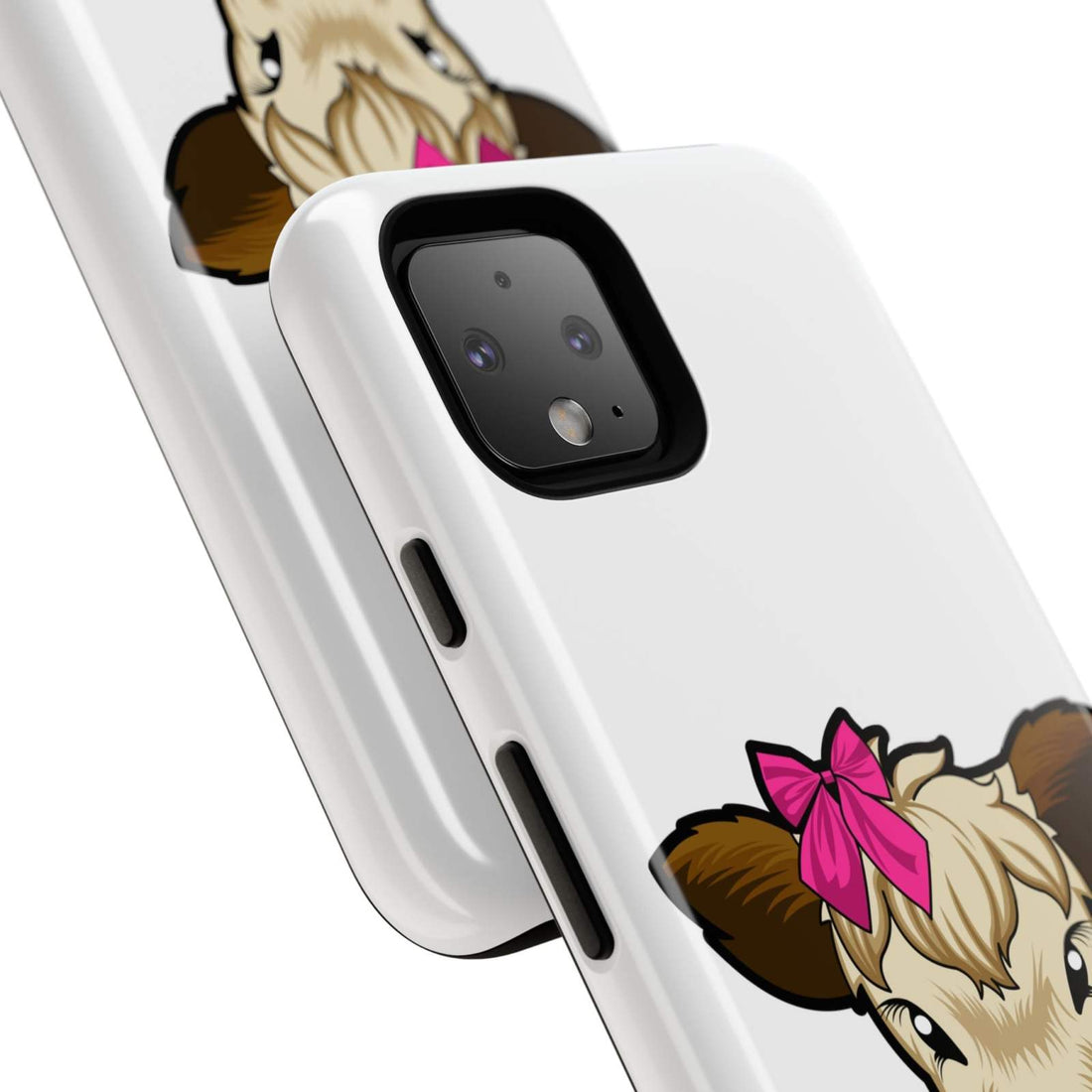 Cute cow phone case with red bow, perfect farm animal lover gift, durable and stylish design.