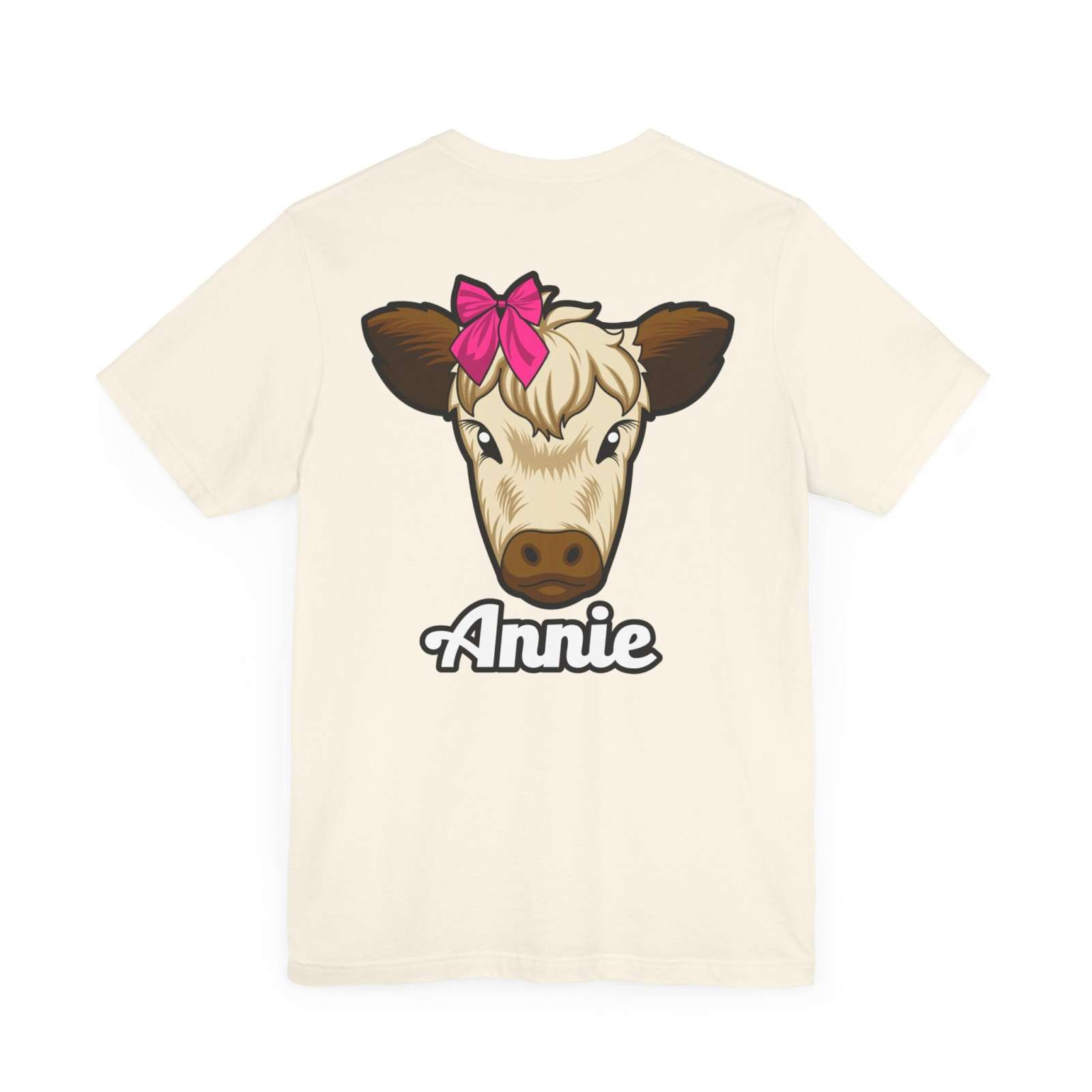 Farm Life T-Shirt featuring Annie the Cow with Red Bow design at Ocoee Riverside.