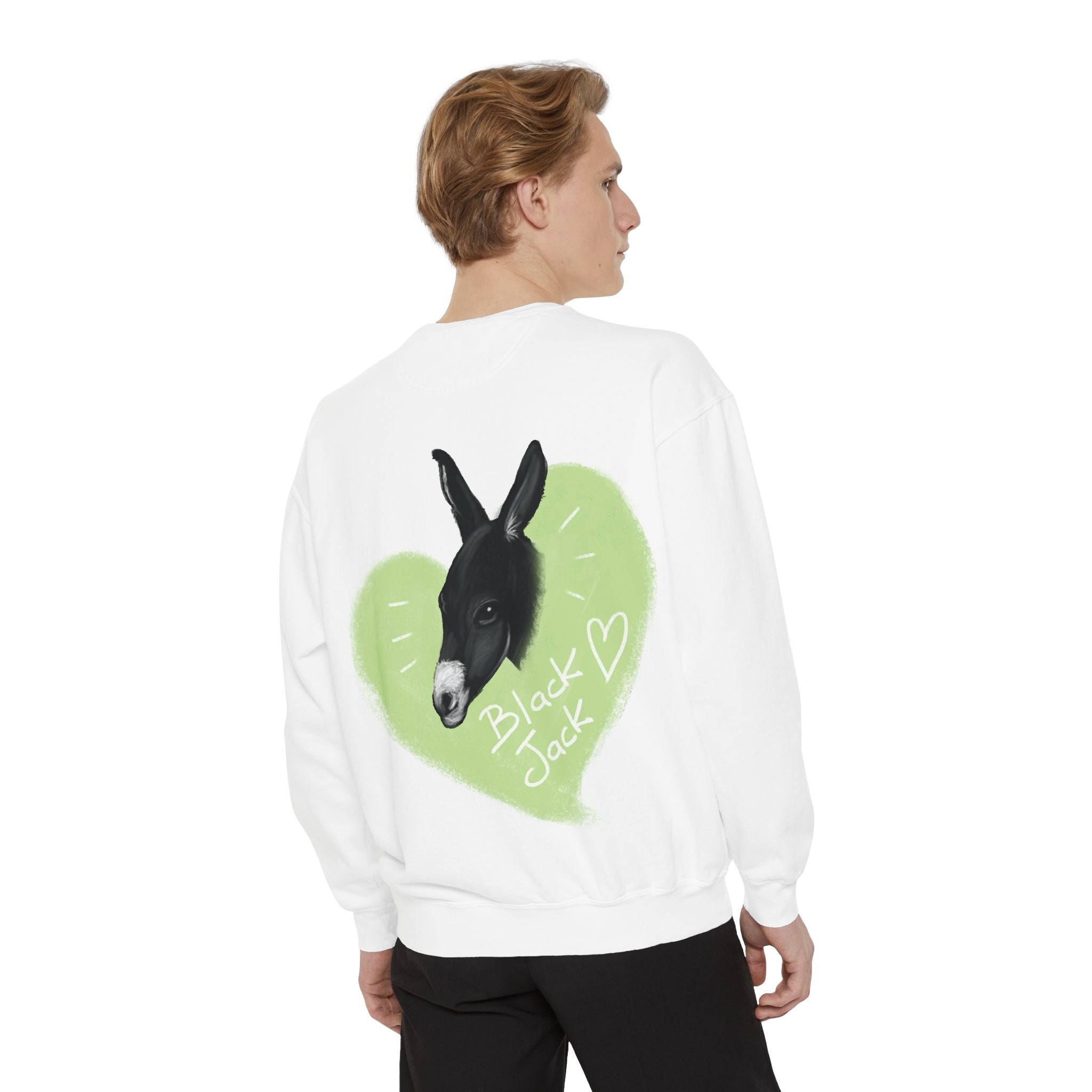 A donkey featuring the words "Black Jack" prominently displayed on its side at Ocoee Riverside Farm Sweatshirt
