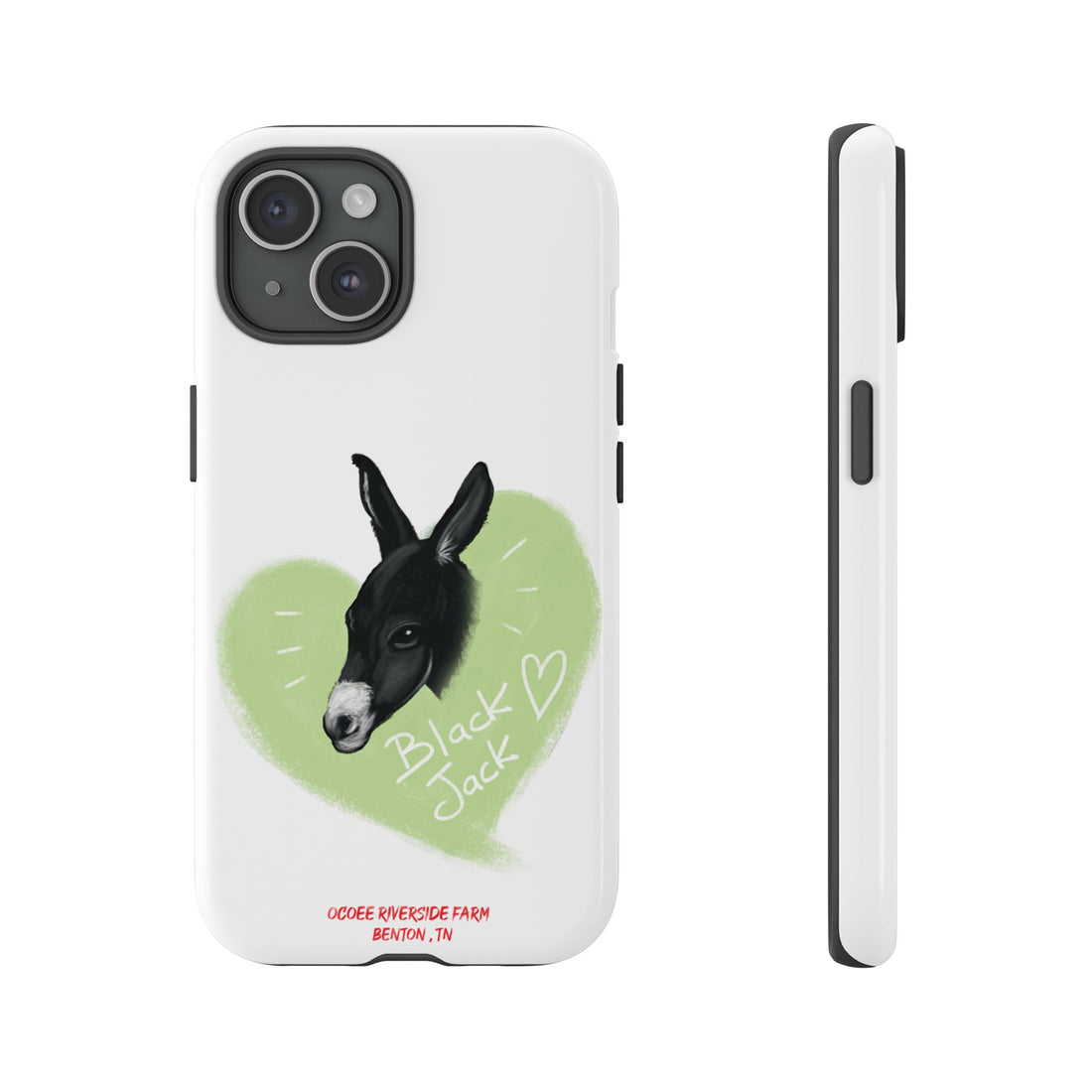 A donkey featuring the words "Black Jack" prominently displayed on its side at Ocoee Riverside Farm Phone Case