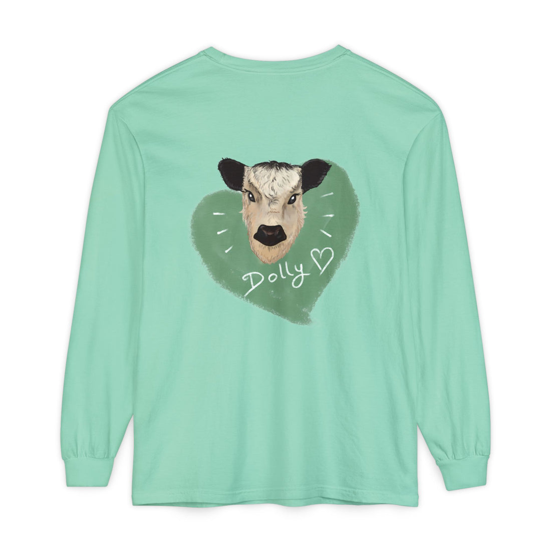 Unisex Garment-Dyed Long Sleeve T-Shirt with Cow Design - Perfect for Animal Lovers