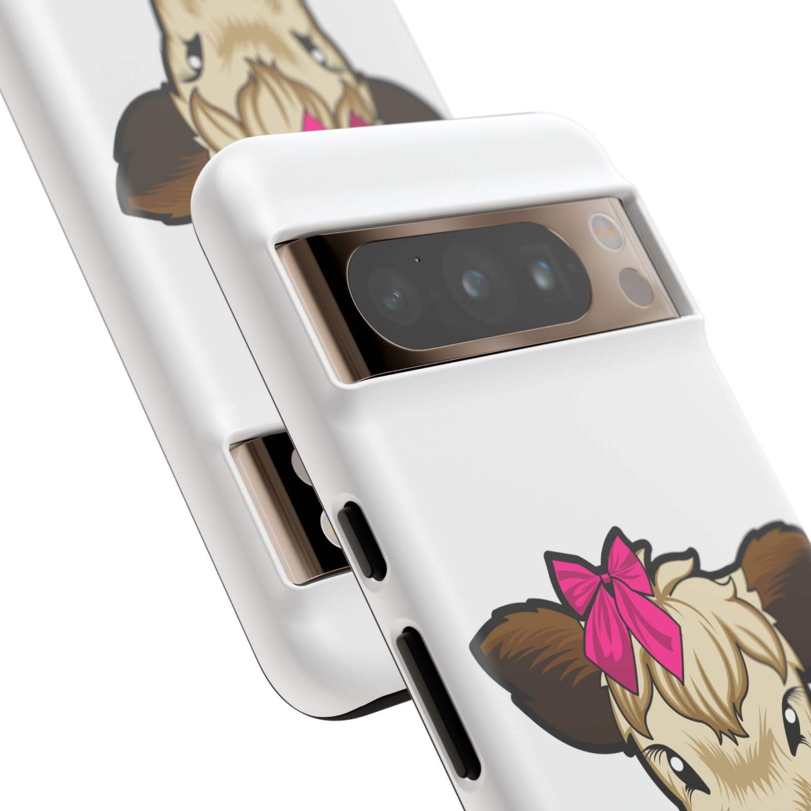 Cute Annie the Cow phone case with red bow, perfect farm animal lover gift.