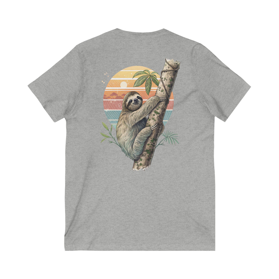Sloth Print Unisex V-Neck Tee - Relaxed Summer Vibe, Perfect Gift for Nature Lovers