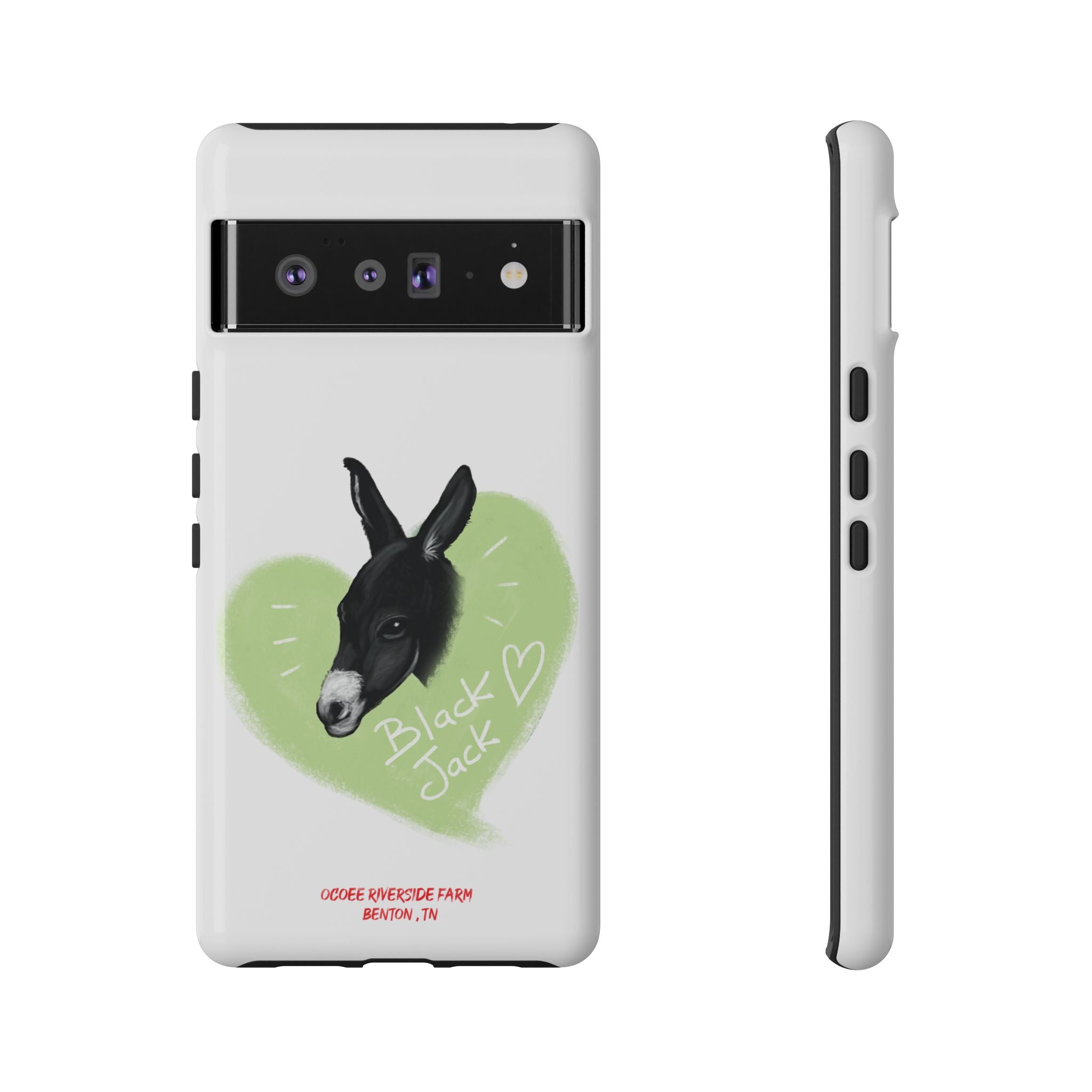 A donkey featuring the words "Black Jack" prominently displayed on its side at Ocoee Riverside Farm Phone Case