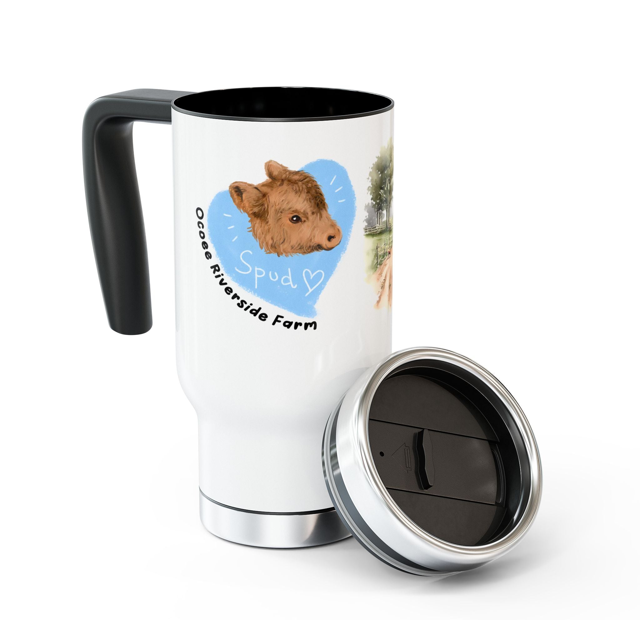 Personalized Stainless Steel Travel Mug - Farm Animal Design, 14oz