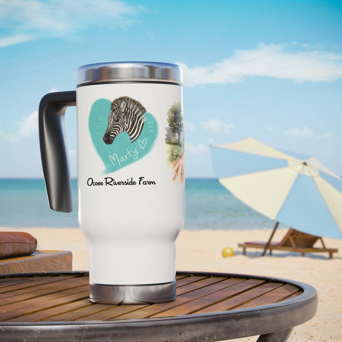 Personalized Stainless Steel Travel Mug - Farm Animal Design, 14oz