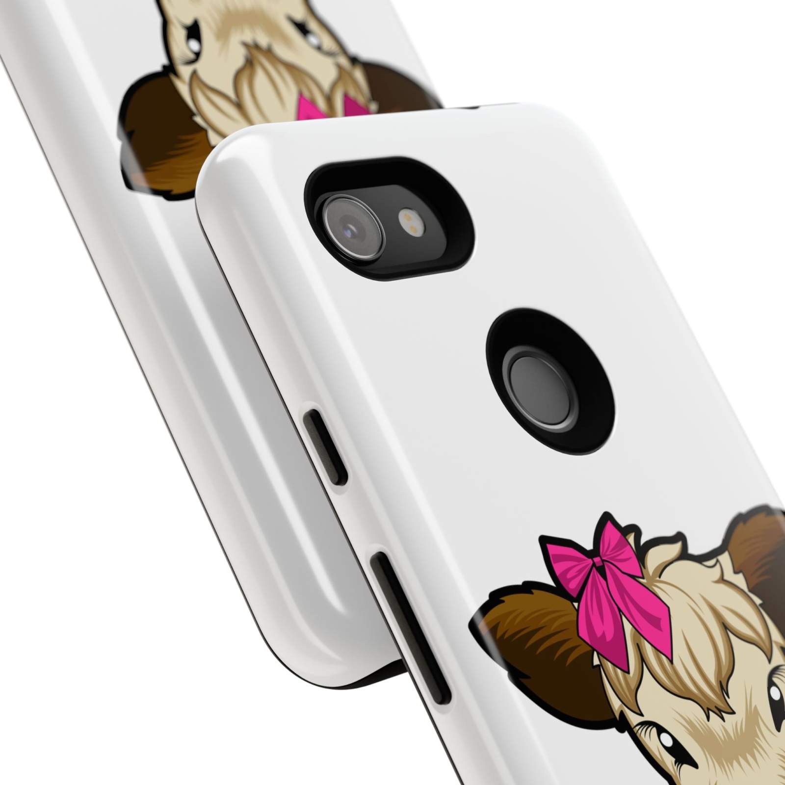Cute cow phone case with red bow, durable and wireless charging compatible, perfect farm animal lover gift.