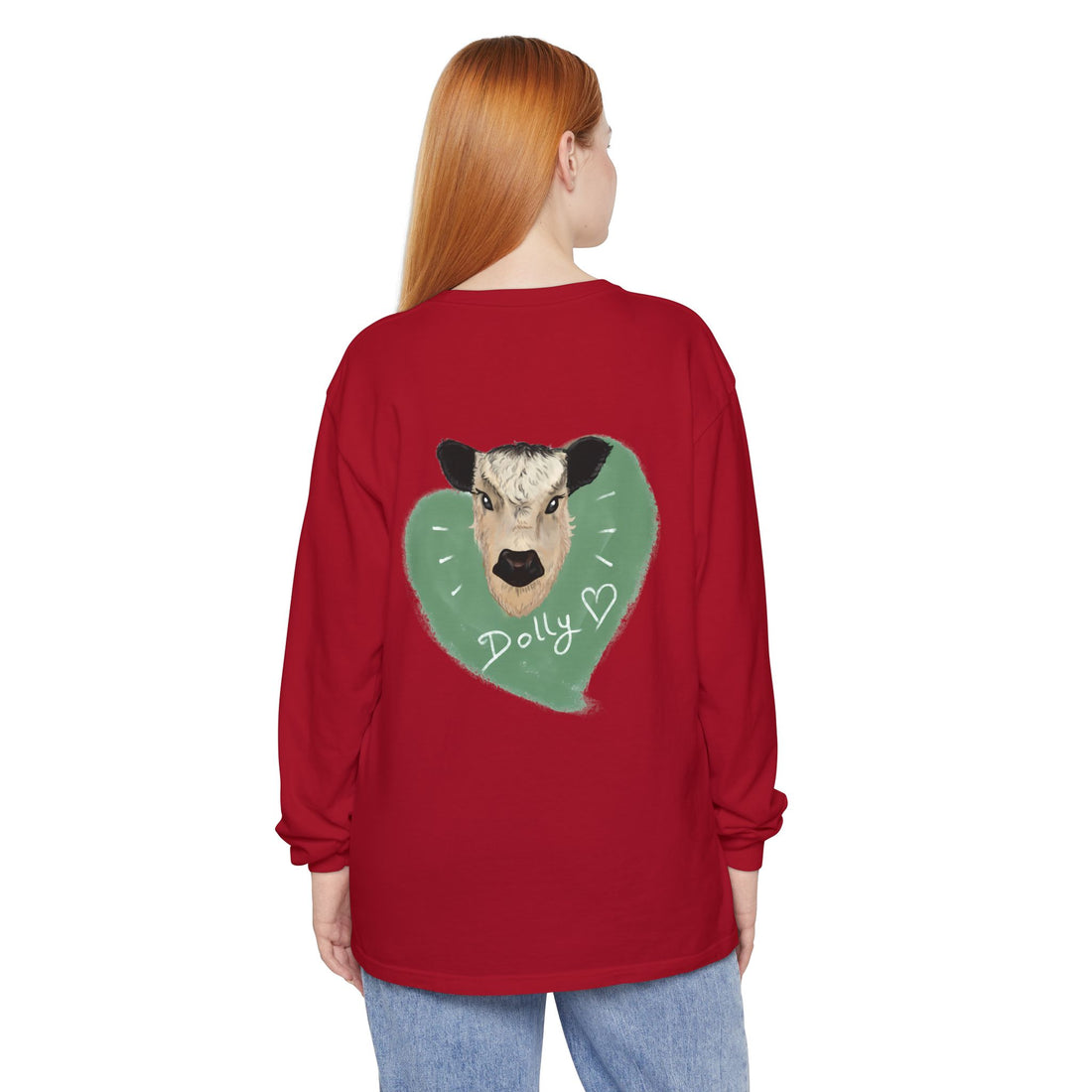 Unisex Garment-Dyed Long Sleeve T-Shirt with Cow Design - Perfect for Animal Lovers
