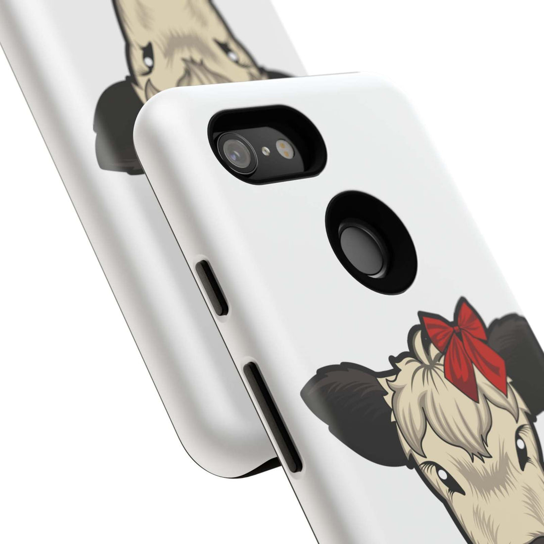 Farmhouse Chic Phone Case with red bow cow design, impact-resistant and wireless charging compatible.