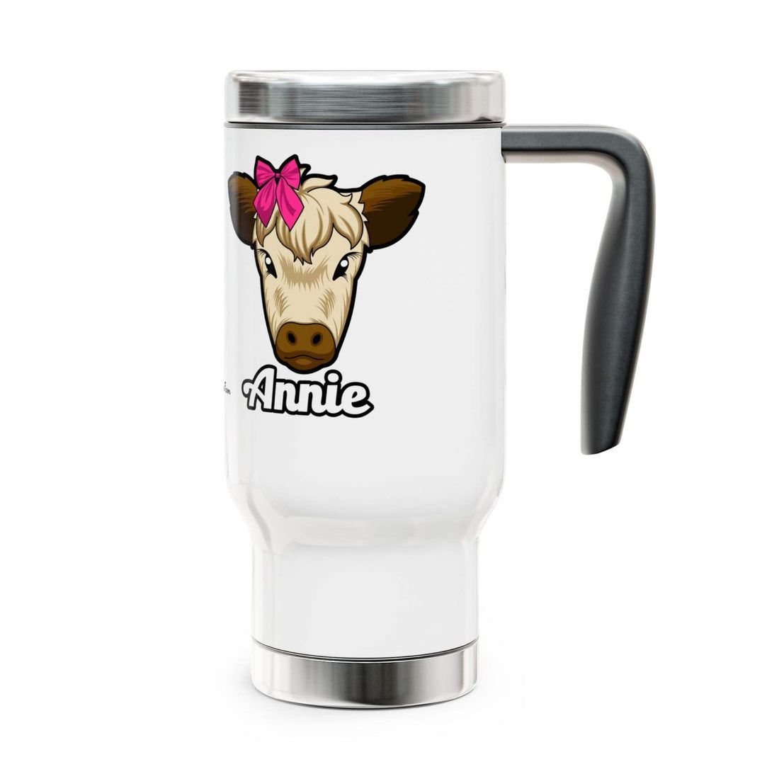 Farmhouse coffee mug with cow design and handle, perfect for cozy mornings.