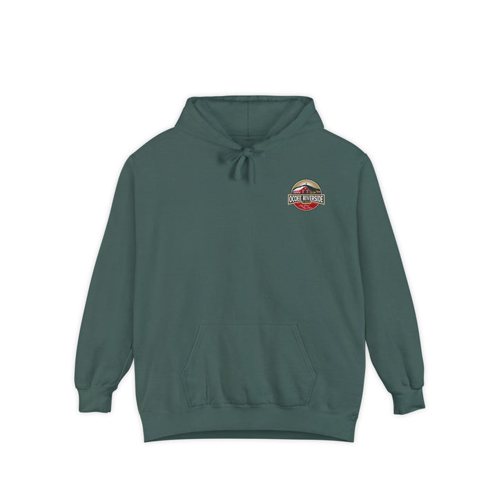 A zebra adorned with the word "Marty" creatively integrated into its stripes at Ocoee Riverside Farm Unisex Hoodie