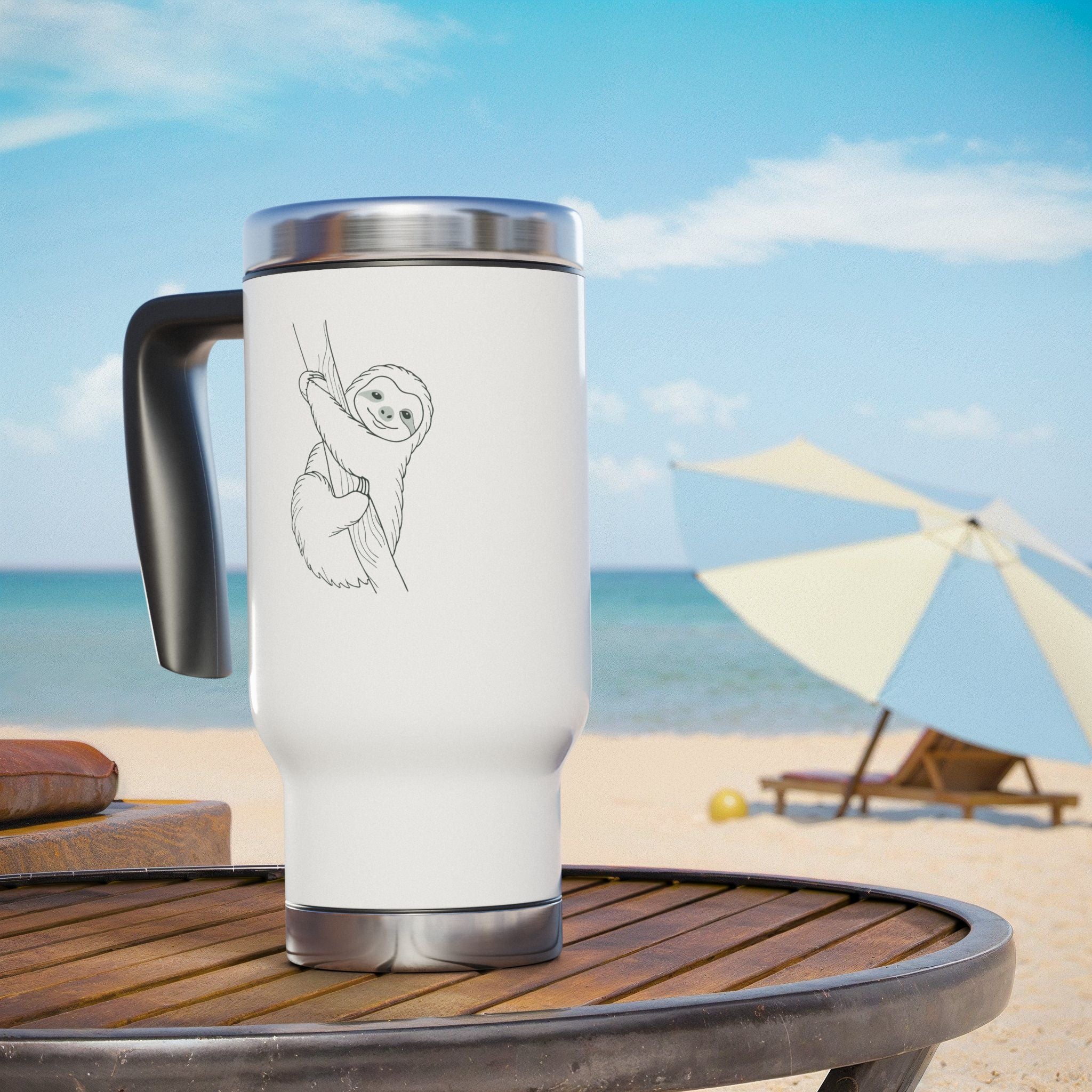 Cute Sloth Stainless Steel Travel Mug - 14oz with Handle - Perfect for Coffee Lovers & Gifts