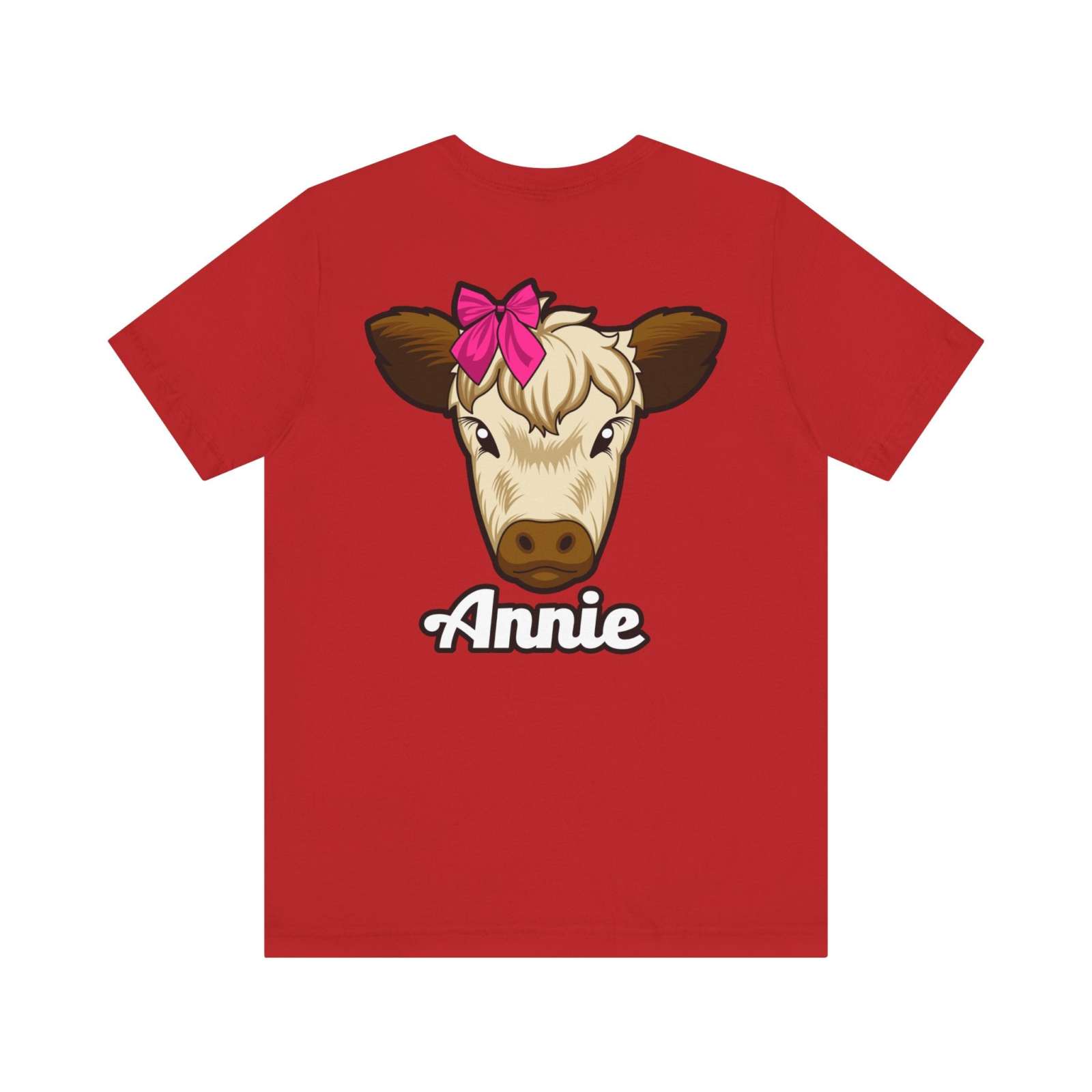 Red Farm Life T-Shirt featuring Annie the Cow with a red bow.