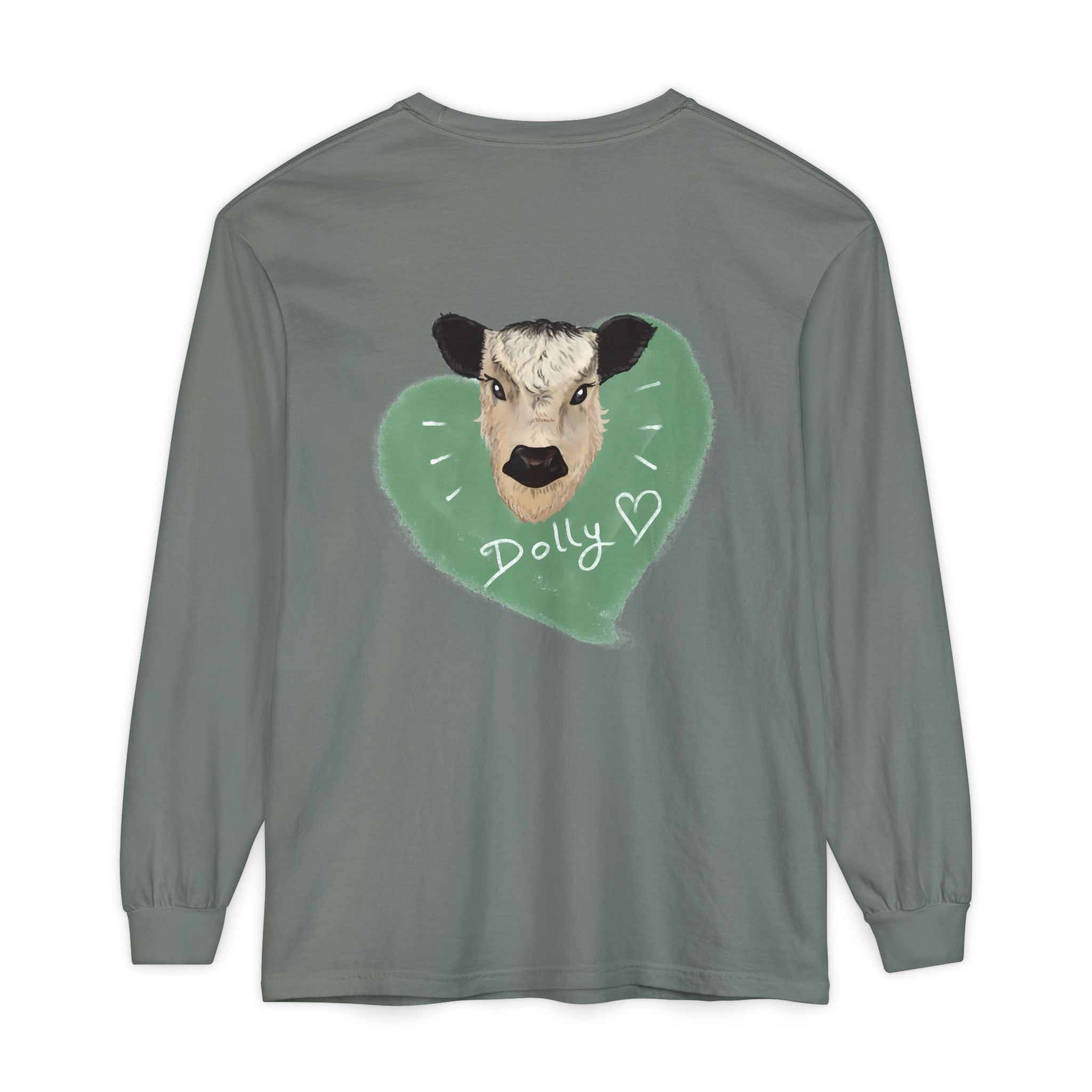 Unisex Garment-Dyed Long Sleeve T-Shirt with Cow Design - Perfect for Animal Lovers